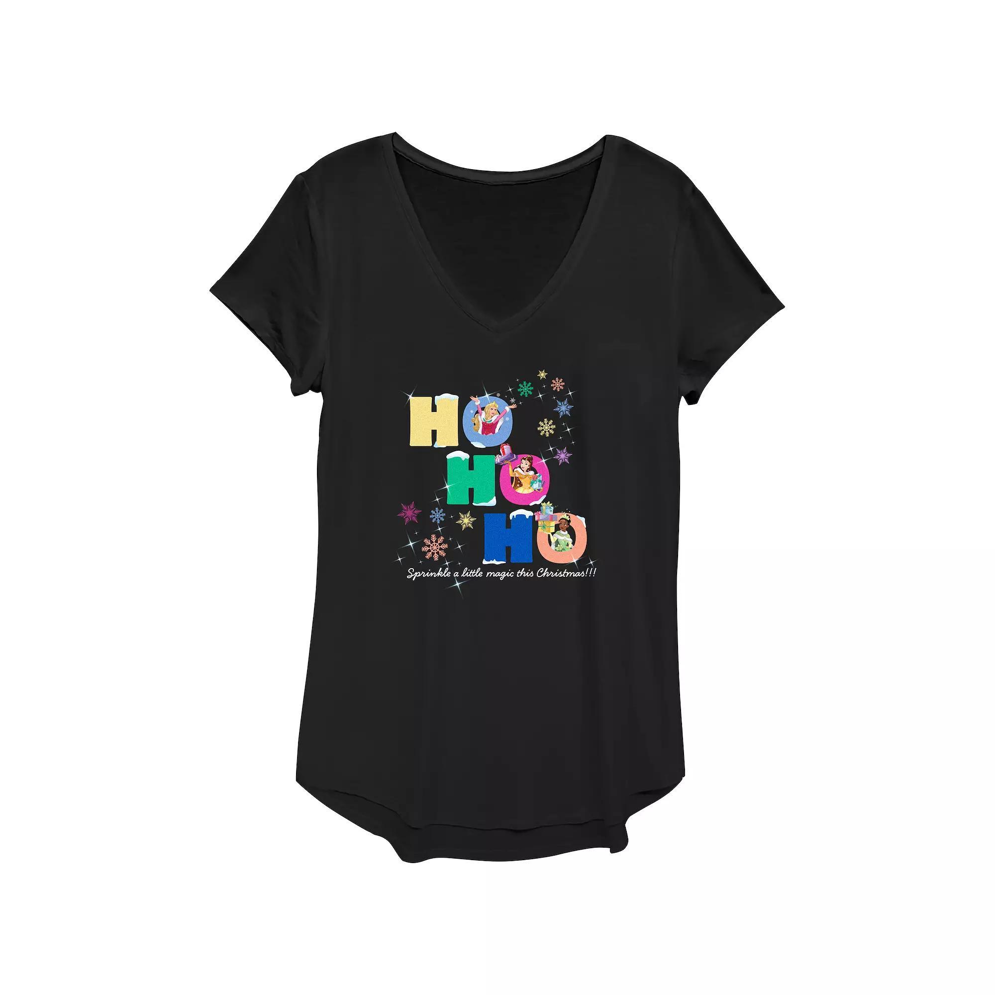 Disney Princess Aurora, Belle & Tiana Sprinkle A Little Magic This Christmas Women's Graphic Tee, Size: XS, Black Product Image