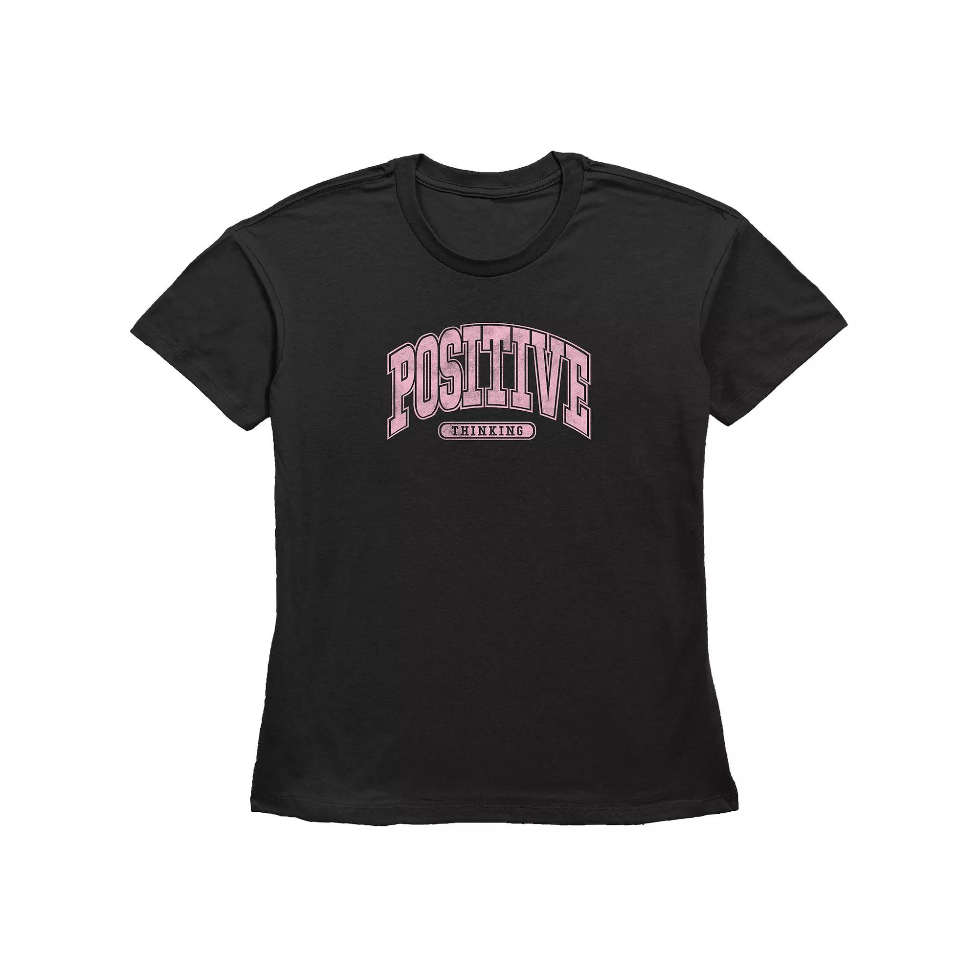 Women's Positive Thinking Basic Fit Graphic Tee, Girl's, Size: Medium, Black Product Image