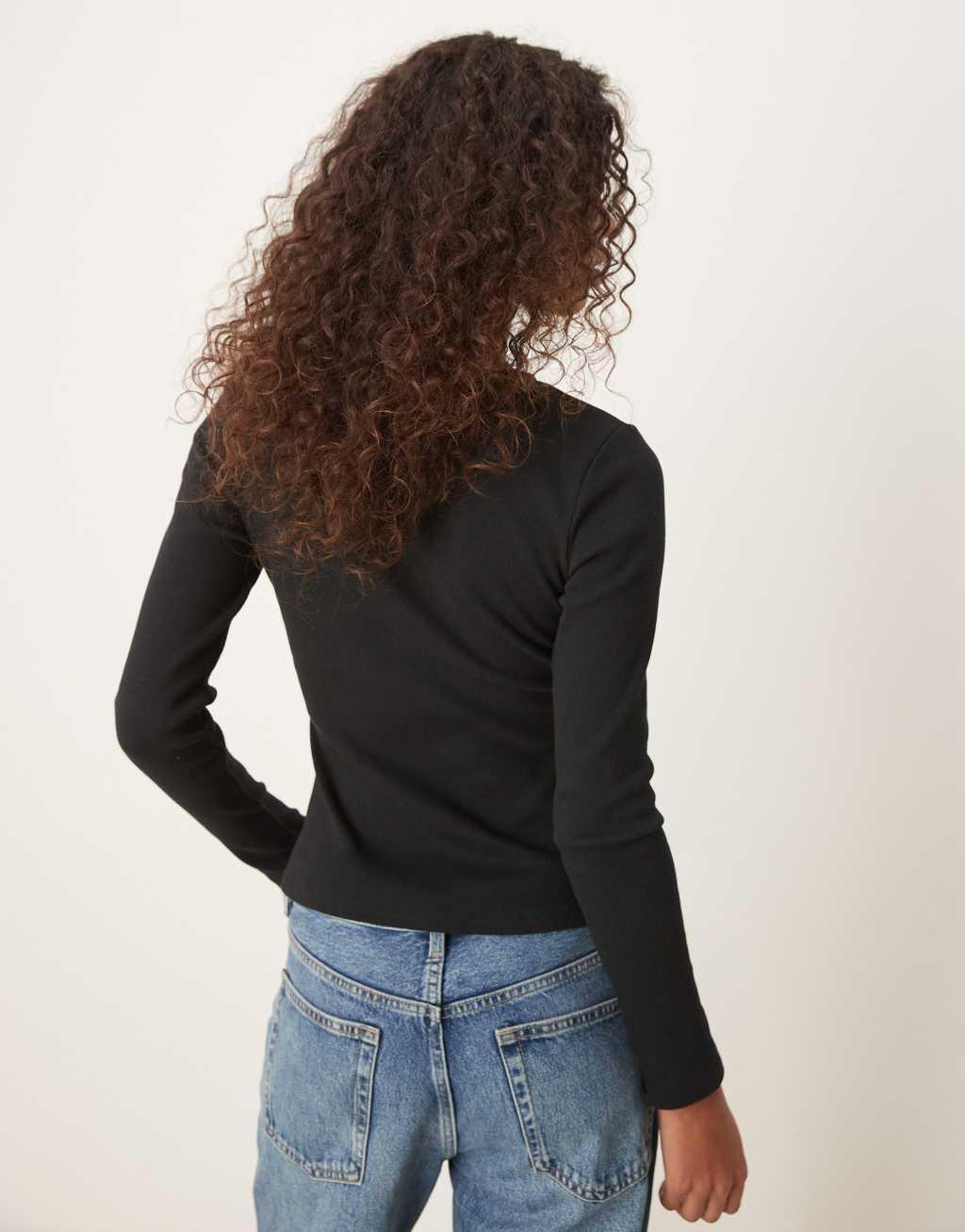 ASOS DESIGN button through mini rib cardigan in black Product Image