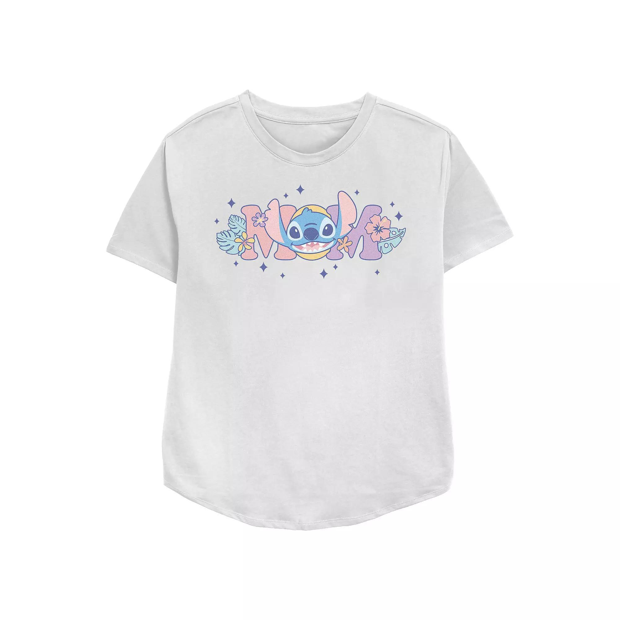 Disneys Lilo & Stitch Mom Floral Sign Womens Relaxed Fit Graphic Tee Product Image