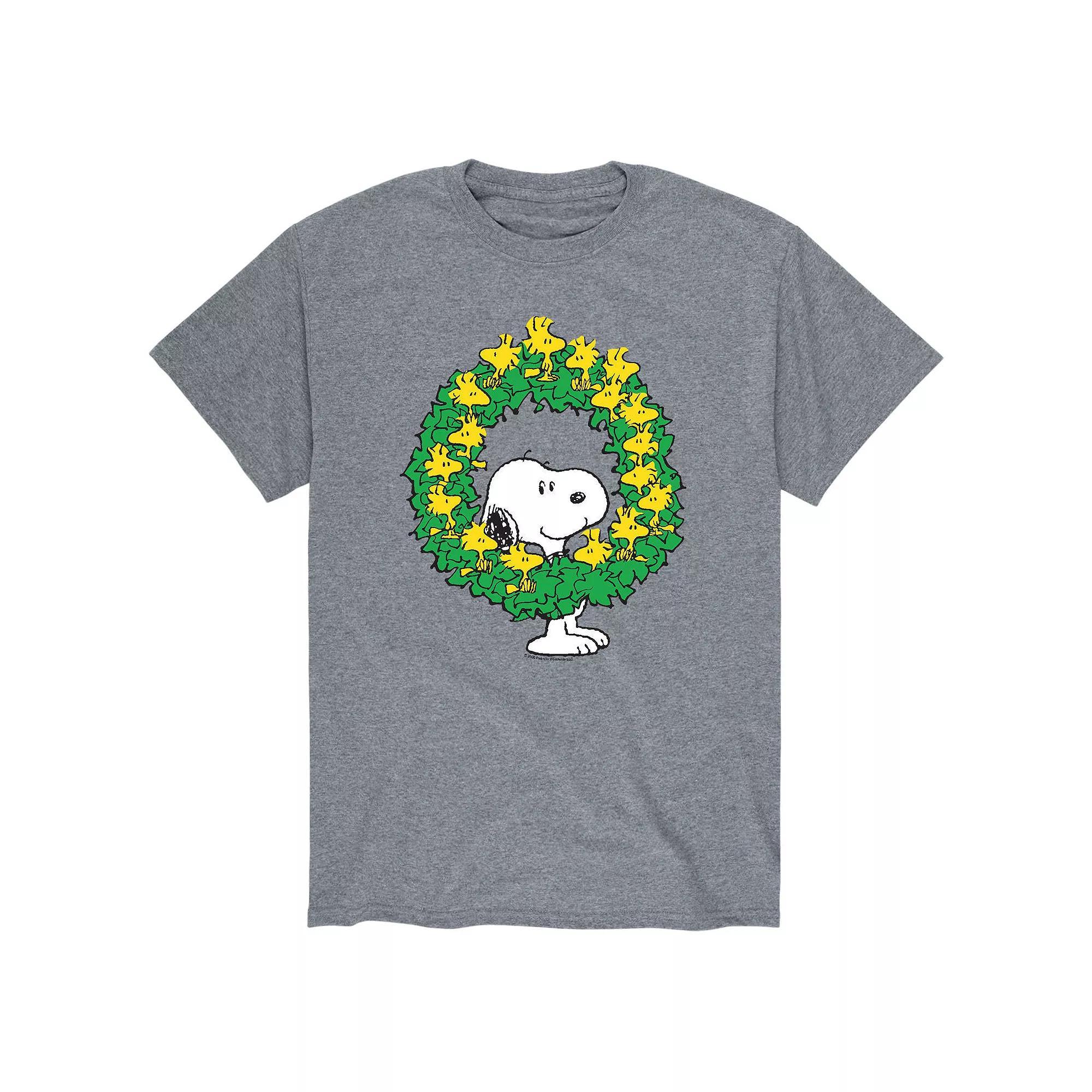 Mens Peanuts Wreath Fam Tee Athletic Grey Product Image
