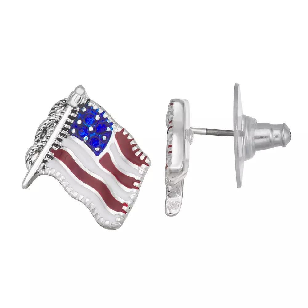 Napier Silver Tone America Flag Stud Earrings, Womens, Multi Product Image