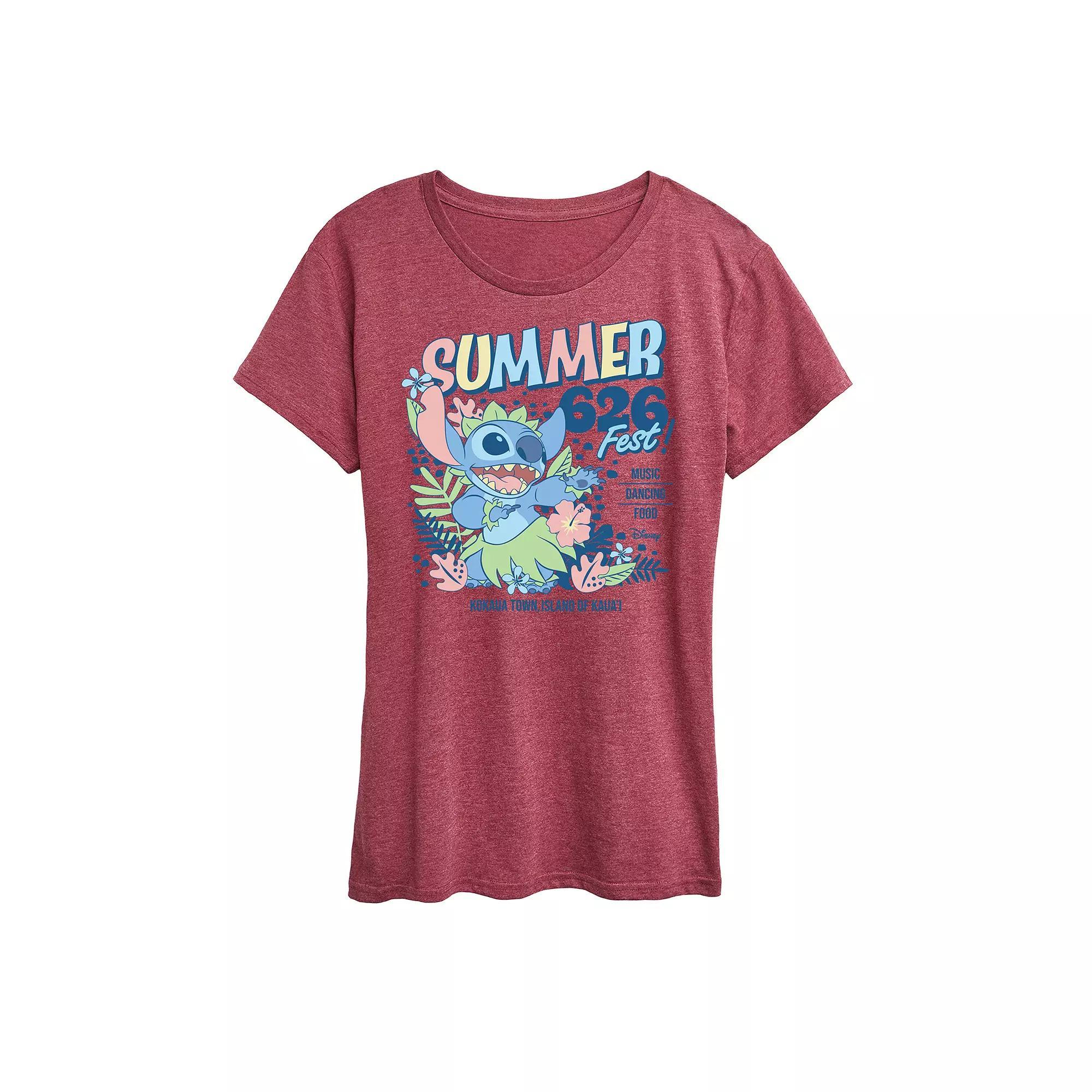 Disneys Lilo & Stitch Womens Summer 626 Fest Graphic Tee Grey Gray Product Image