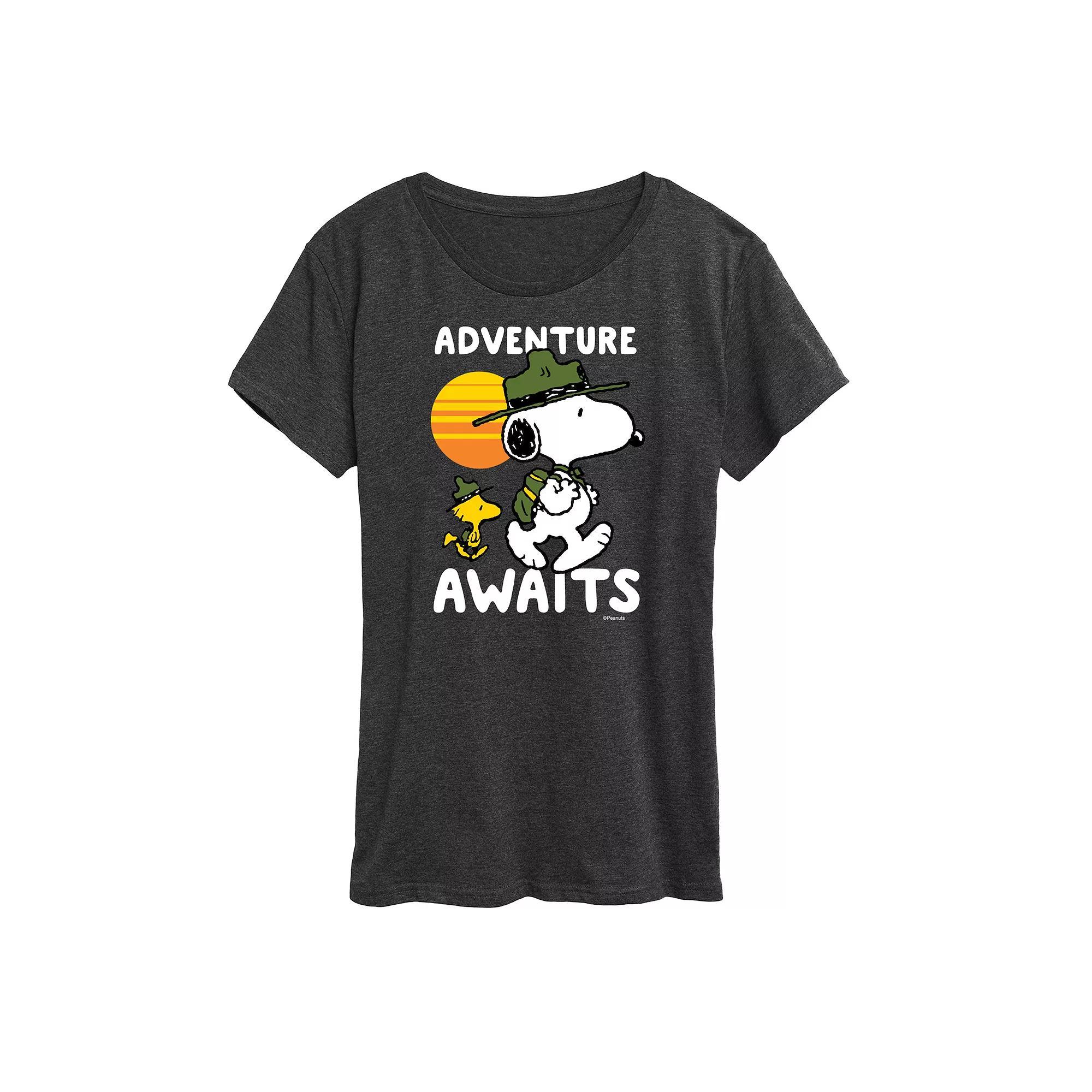 Womens Peanuts Snoopy & Woodstock Adventure Awaits Graphic Tee Heather Grey Product Image