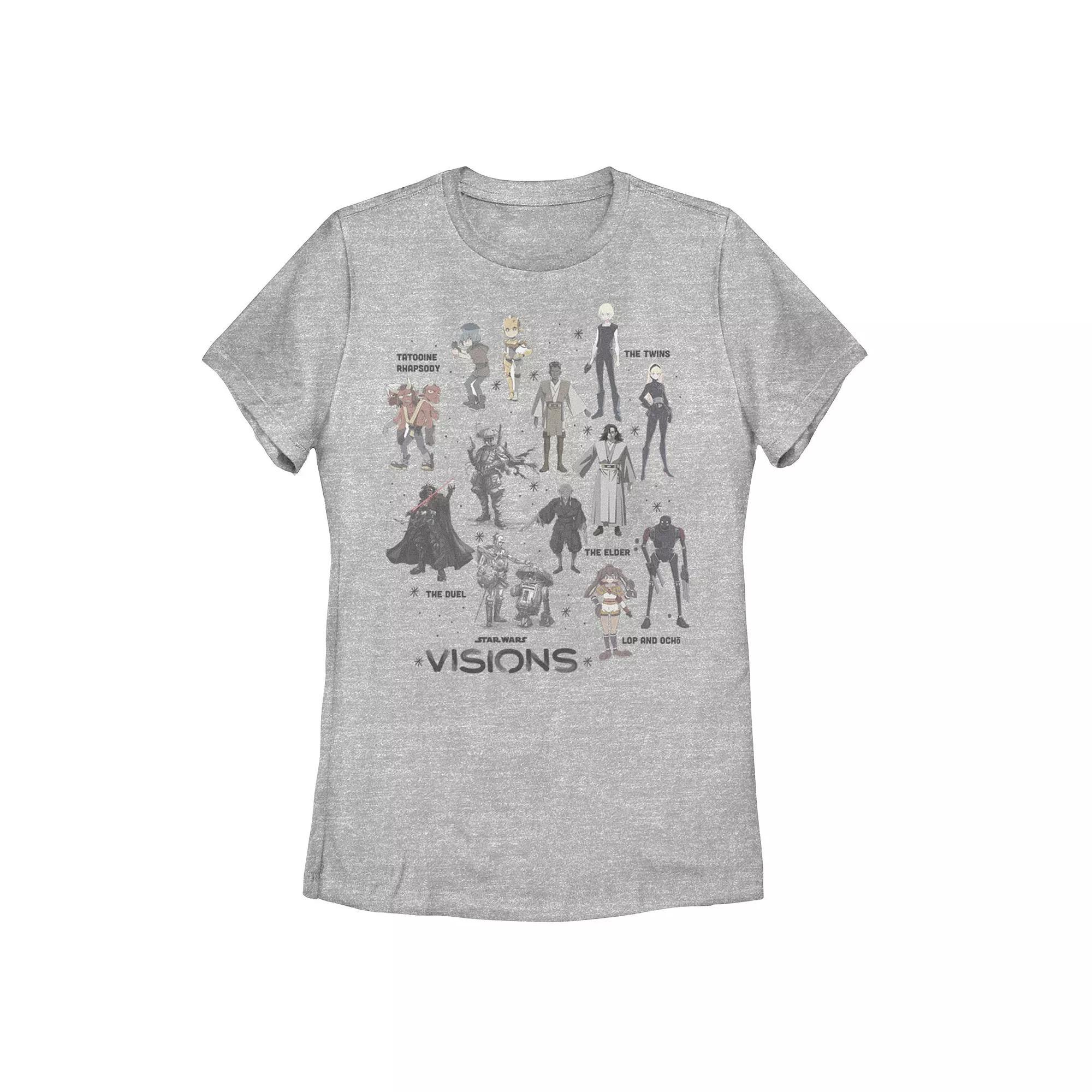 Juniors Star Wars: Visions Textbook Character Poster Tee, Womens Athletic Grey Product Image