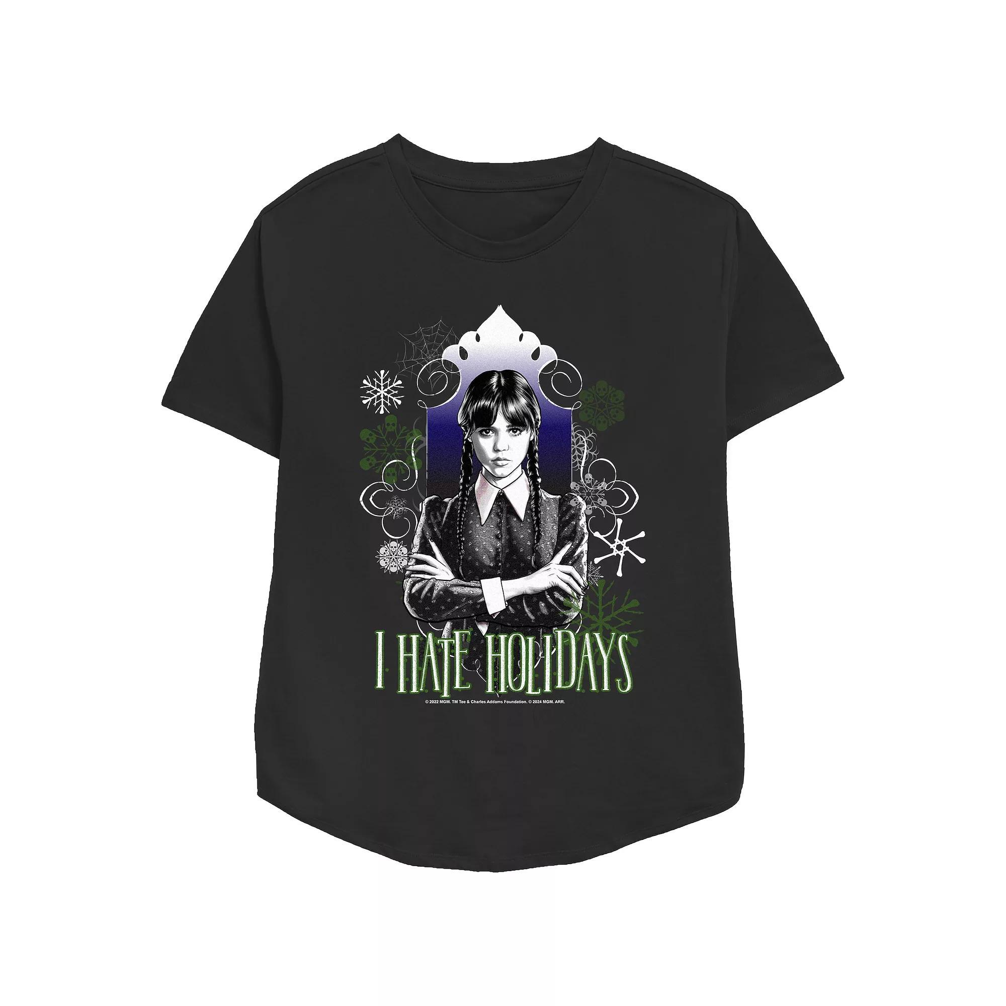 Women's Wednesday I Hate Holidays Relaxed Fit Graphic Tee, Size: Medium, Black Product Image