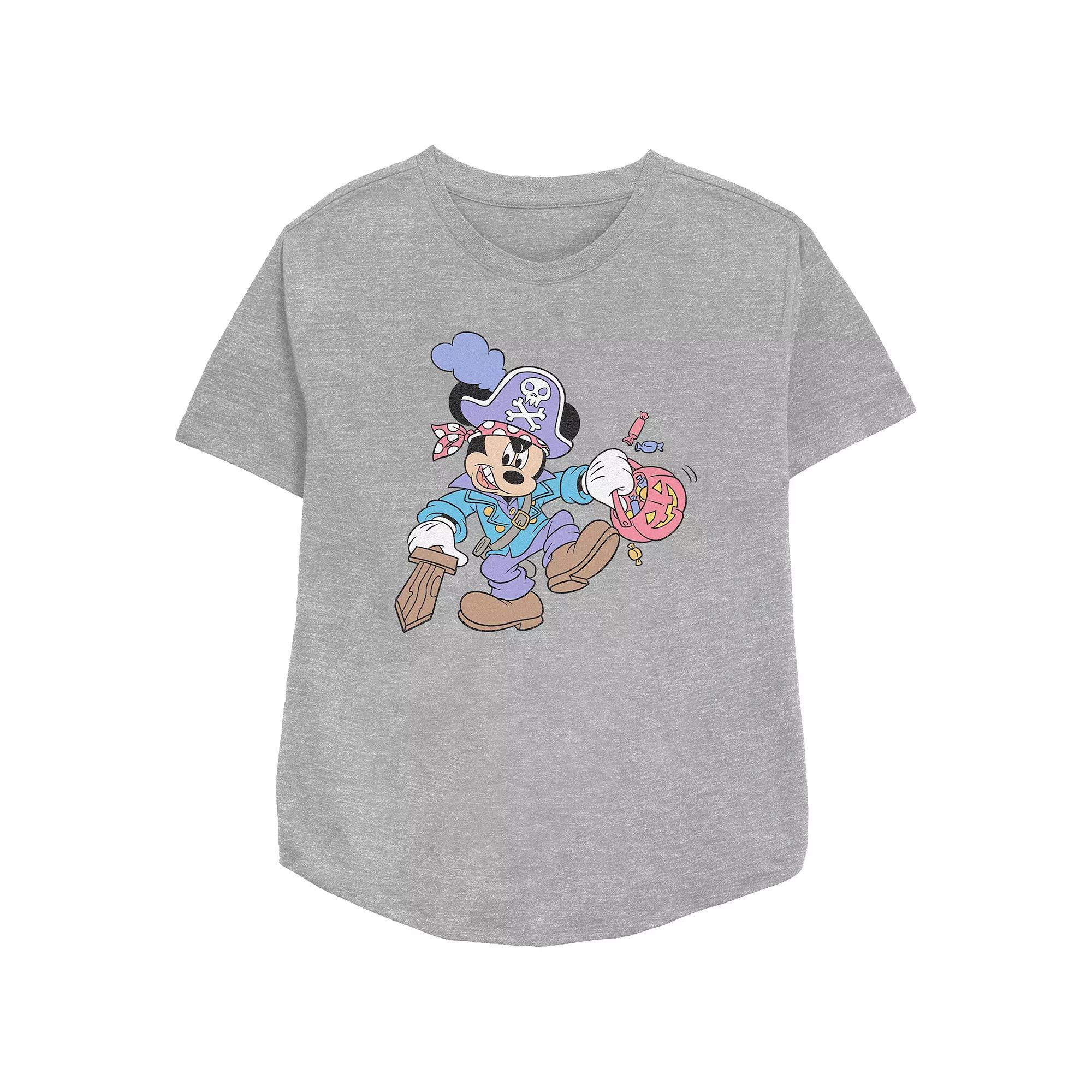 Disney's Mickey Mouse Pirate Trick Or Treater Women's Relaxed Fit Graphic Tee, Size: Medium, Athletic Grey Product Image