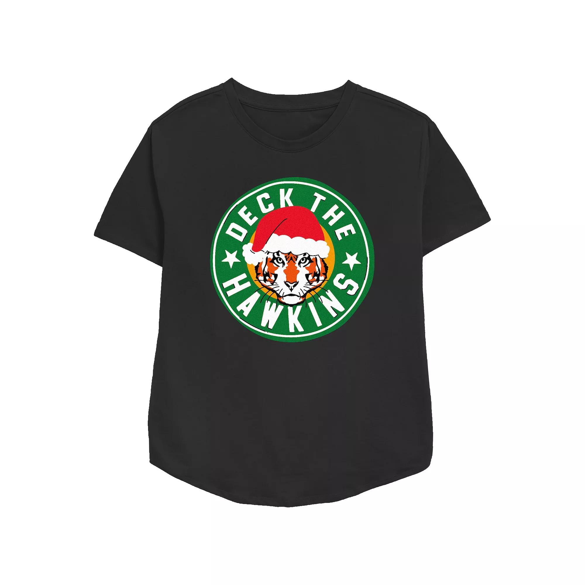 Women's Stranger Things Deck The Hawkins Relaxed Fit Graphic Tee, Size: Medium, Black Product Image