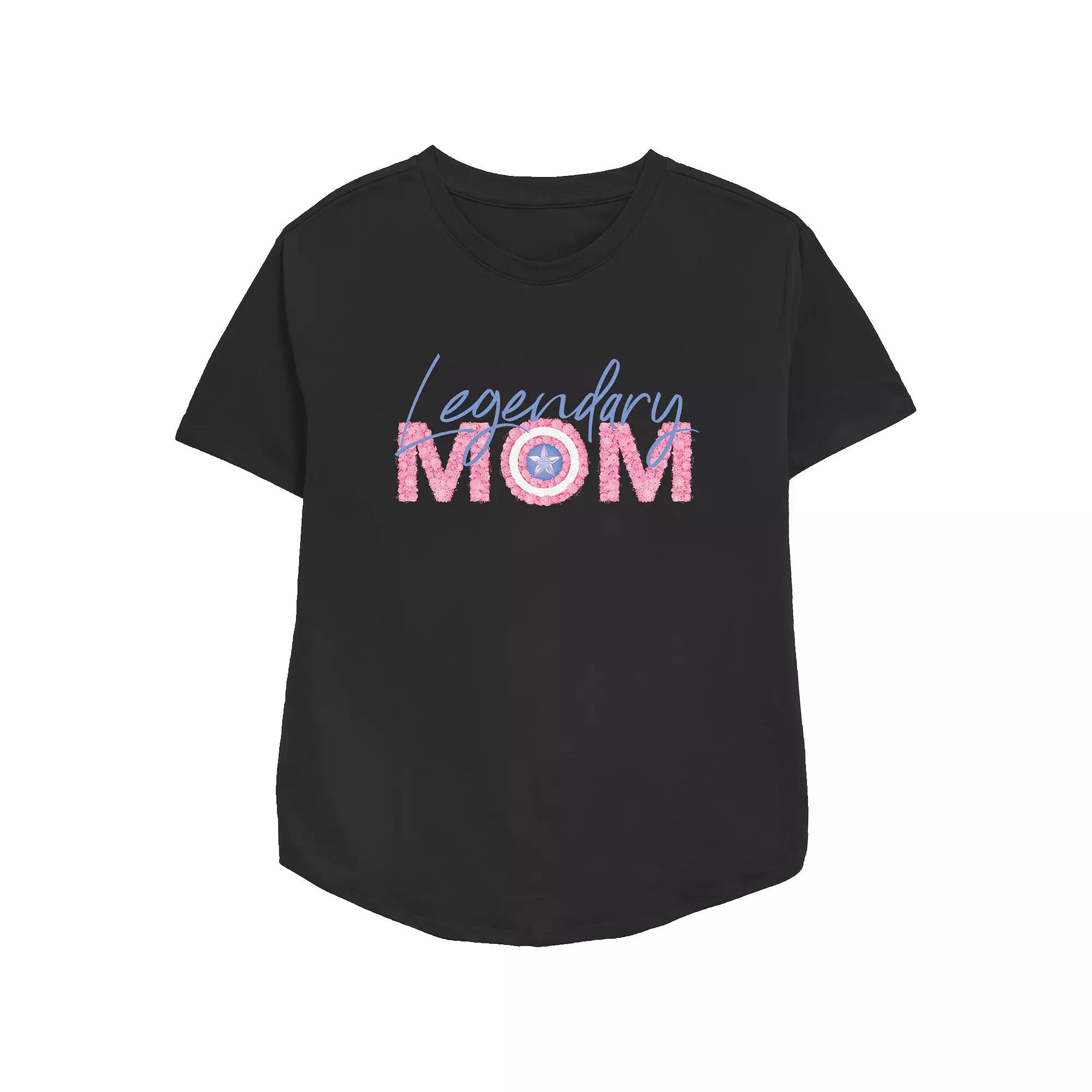 Women's Captain America Legendary Mom Relaxed Fit Graphic Tee, Size: Medium, Black Product Image