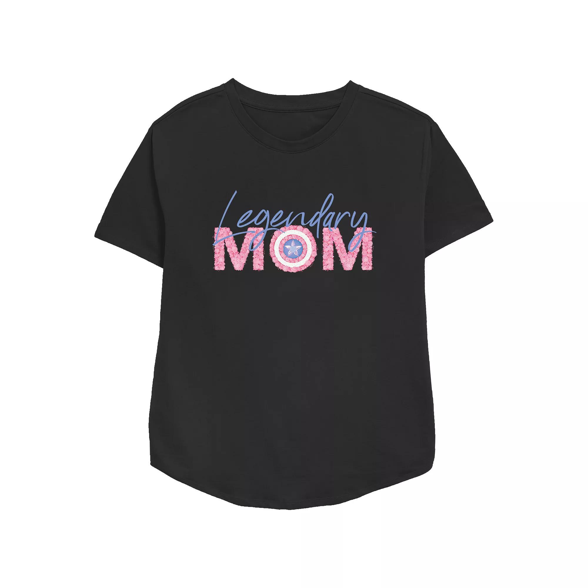 Women's Captain America Legendary Mom Relaxed Fit Graphic Tee, Size: Medium, Black Product Image