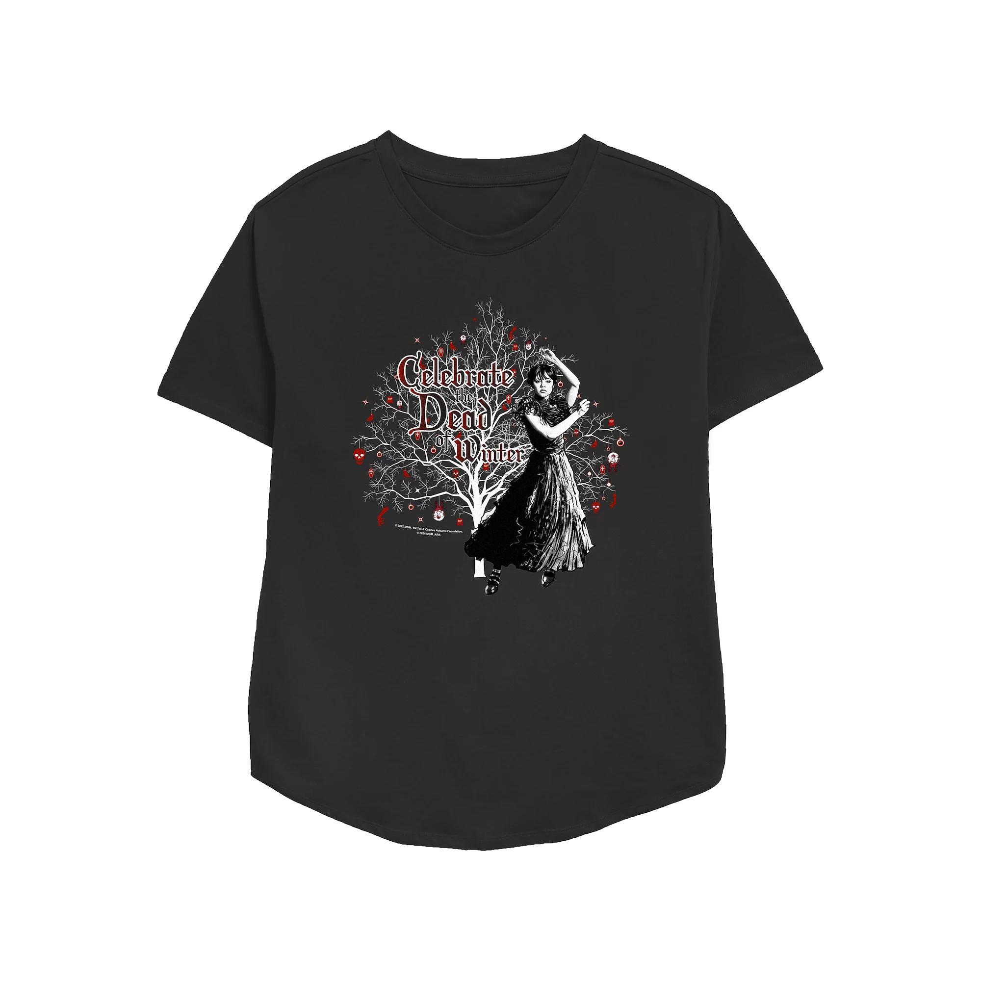 Women's Wednesday Celebrate The Dead Of Winter Relaxed Fit Graphic Tee, Size: Large, Black Product Image