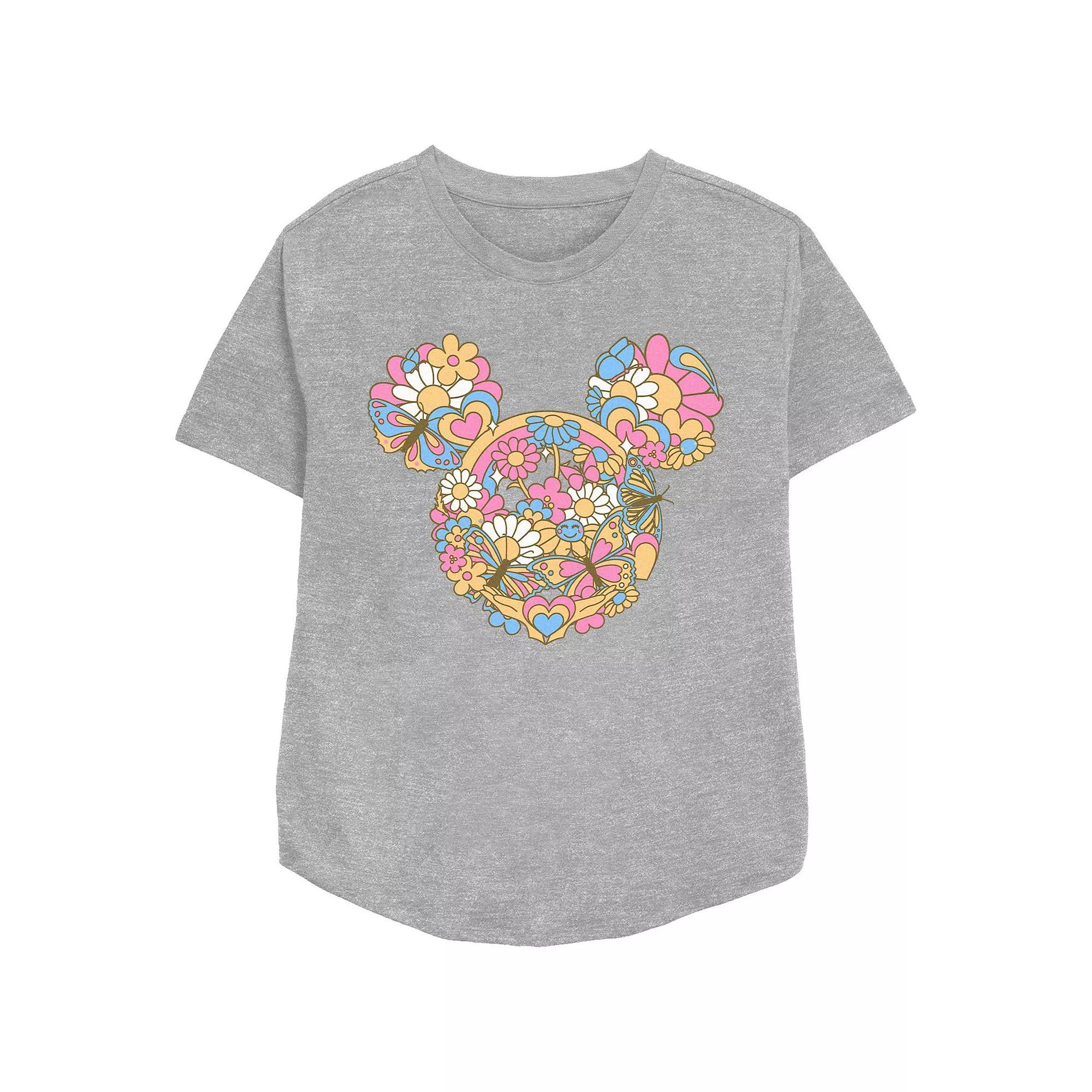 Disney's Mickey Mouse Women's Flowers And Butterflies Graphic Tee, Size: Small, Grey Gray Product Image