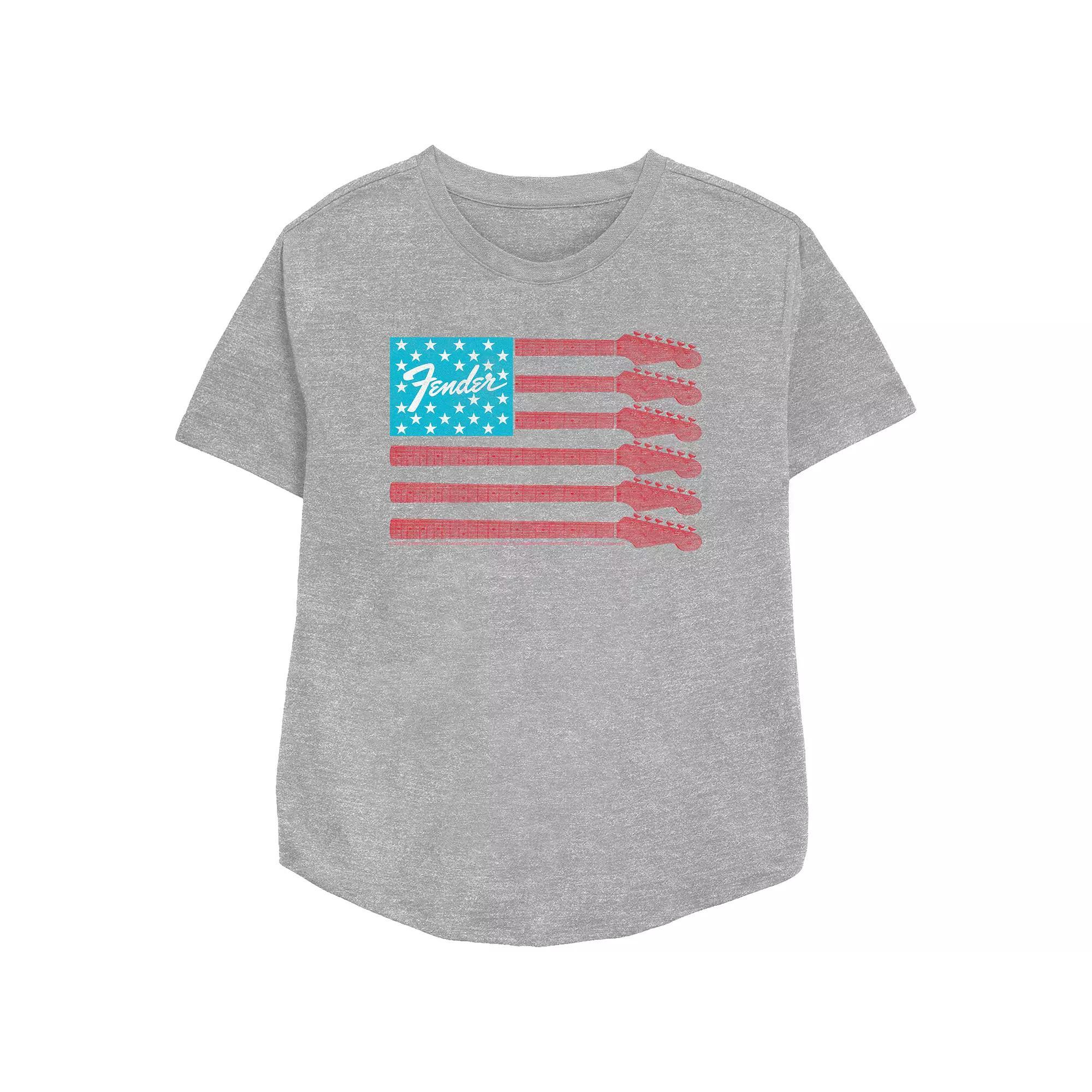Women's Fender Guitar American Flag Relaxed Fit Graphic Tee, Girl's, Size: XXL, Athletic Grey Product Image
