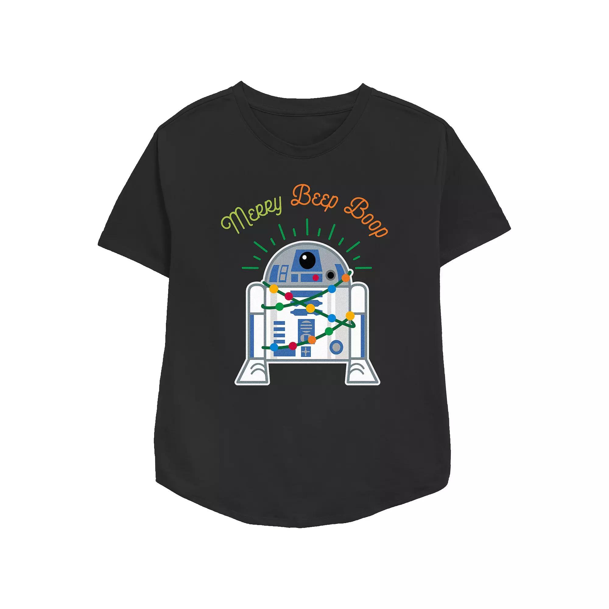 Women's Star Wars R2-D2 Merry Beep Boop Relaxed Fit Graphic Tee, Size: Small, Black Product Image