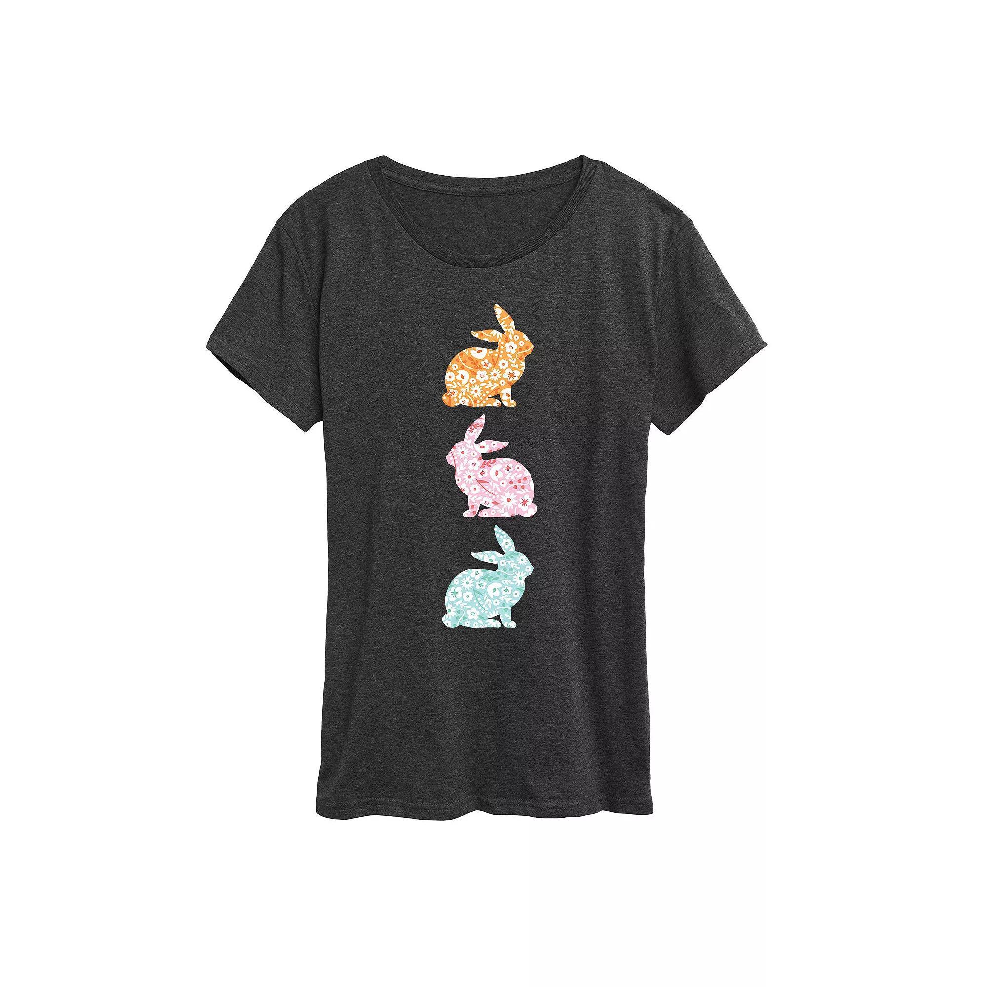 Womens Stacked Patterned Bunnies Graphic Tee Heather Grey Product Image