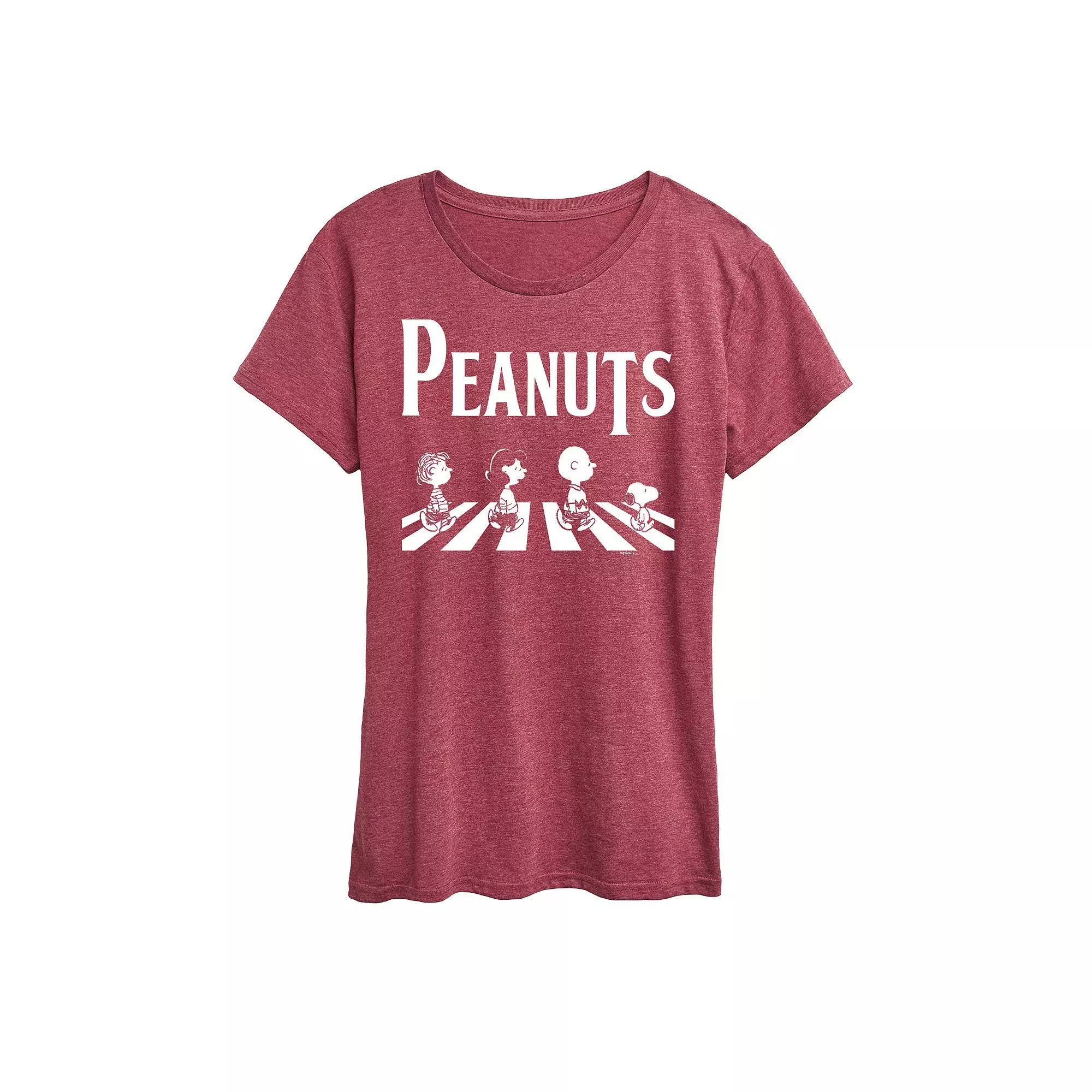 Womens Peanuts Crossing Road Graphic Tee Grey Dark Red Product Image