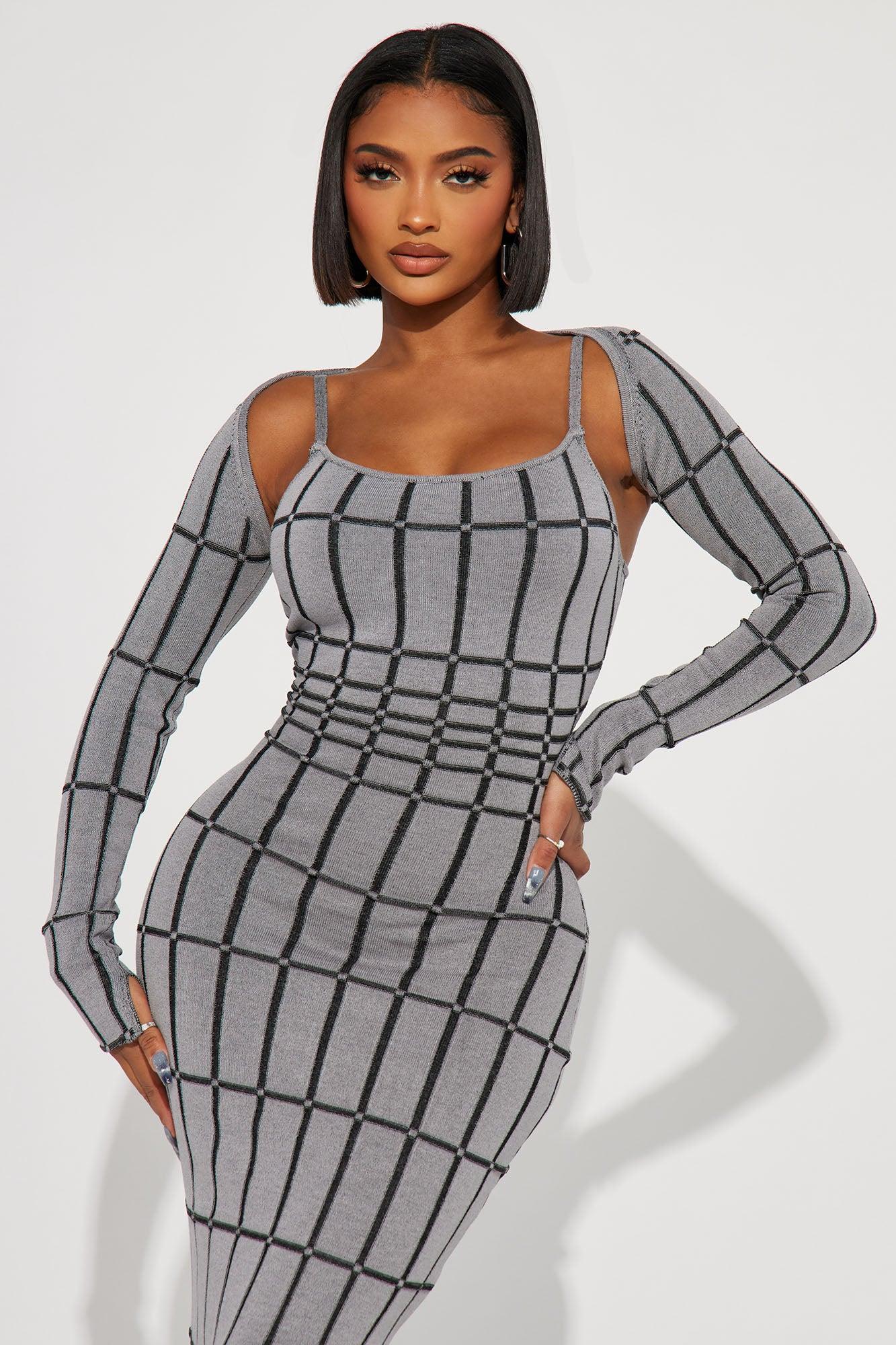 Noelle Sweater Maxi Dress Set - Grey/Black Product Image