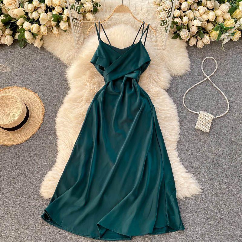 Spaghetti-Strap Cowl-Neck Midi A-Line Dress Product Image