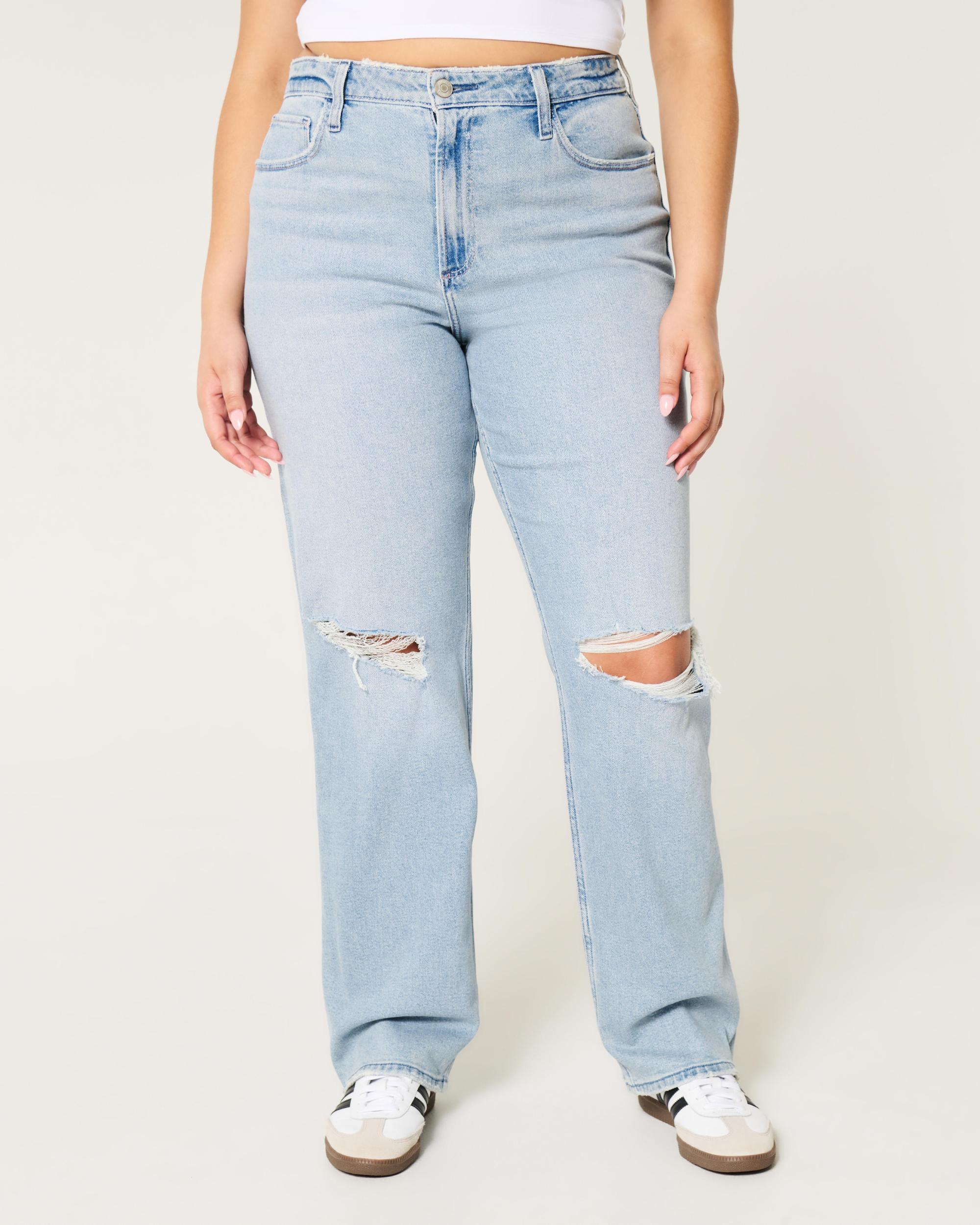Curvy Ultra High-Rise Ripped Light Wash Dad Jeans Product Image