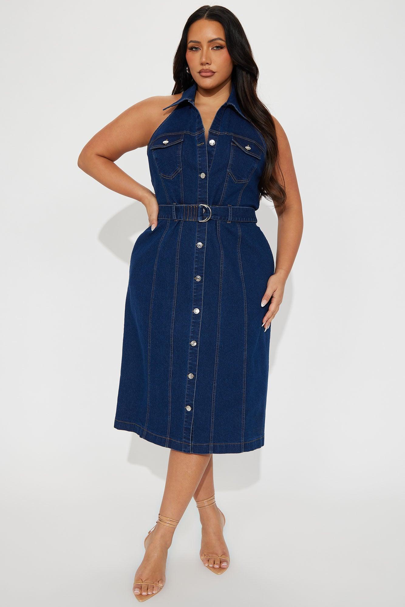 Erika Denim Midi Dress - Dark Wash Product Image
