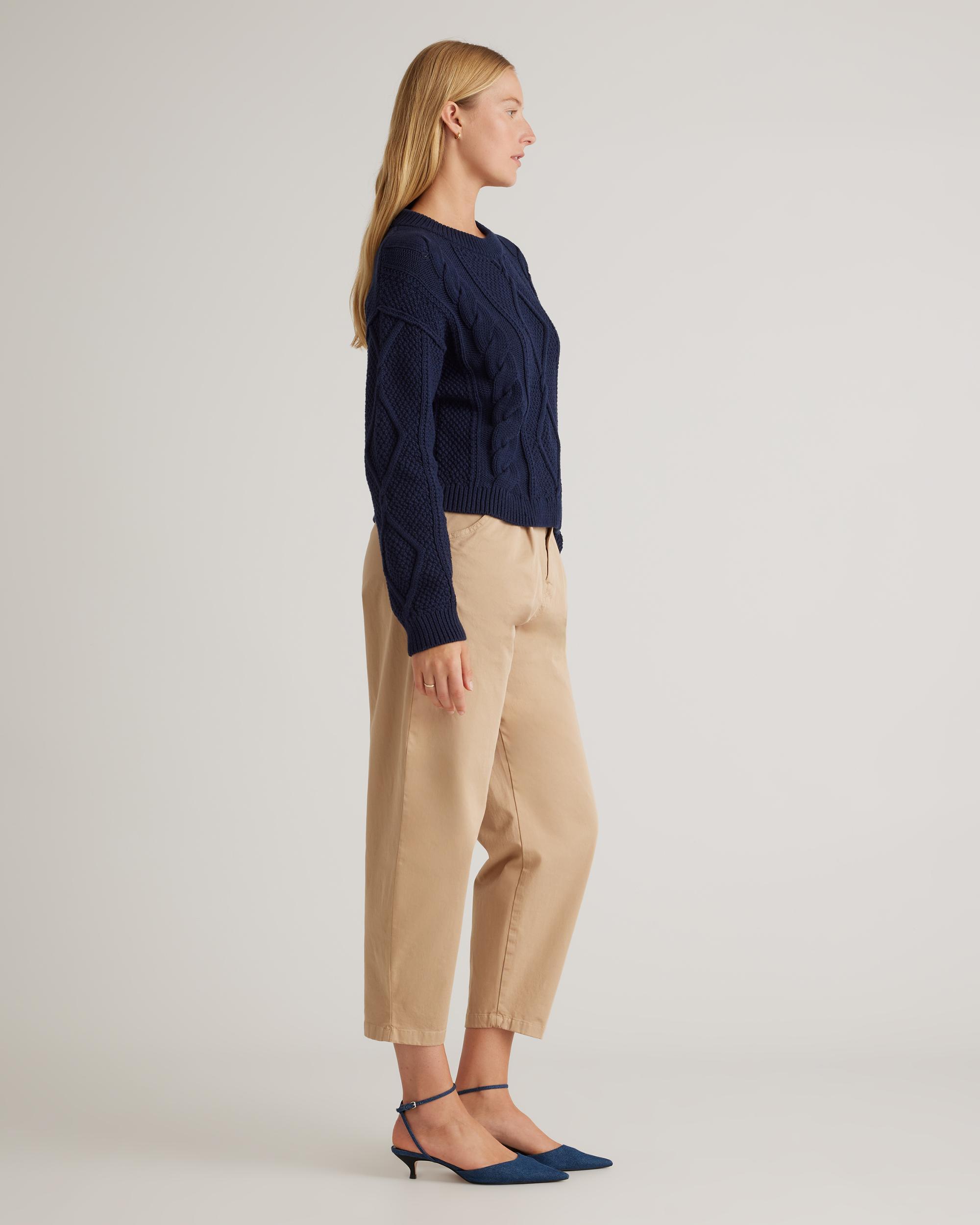 Quince | Women's Cropped Cable Crew Sweater Organic Cotton Product Image