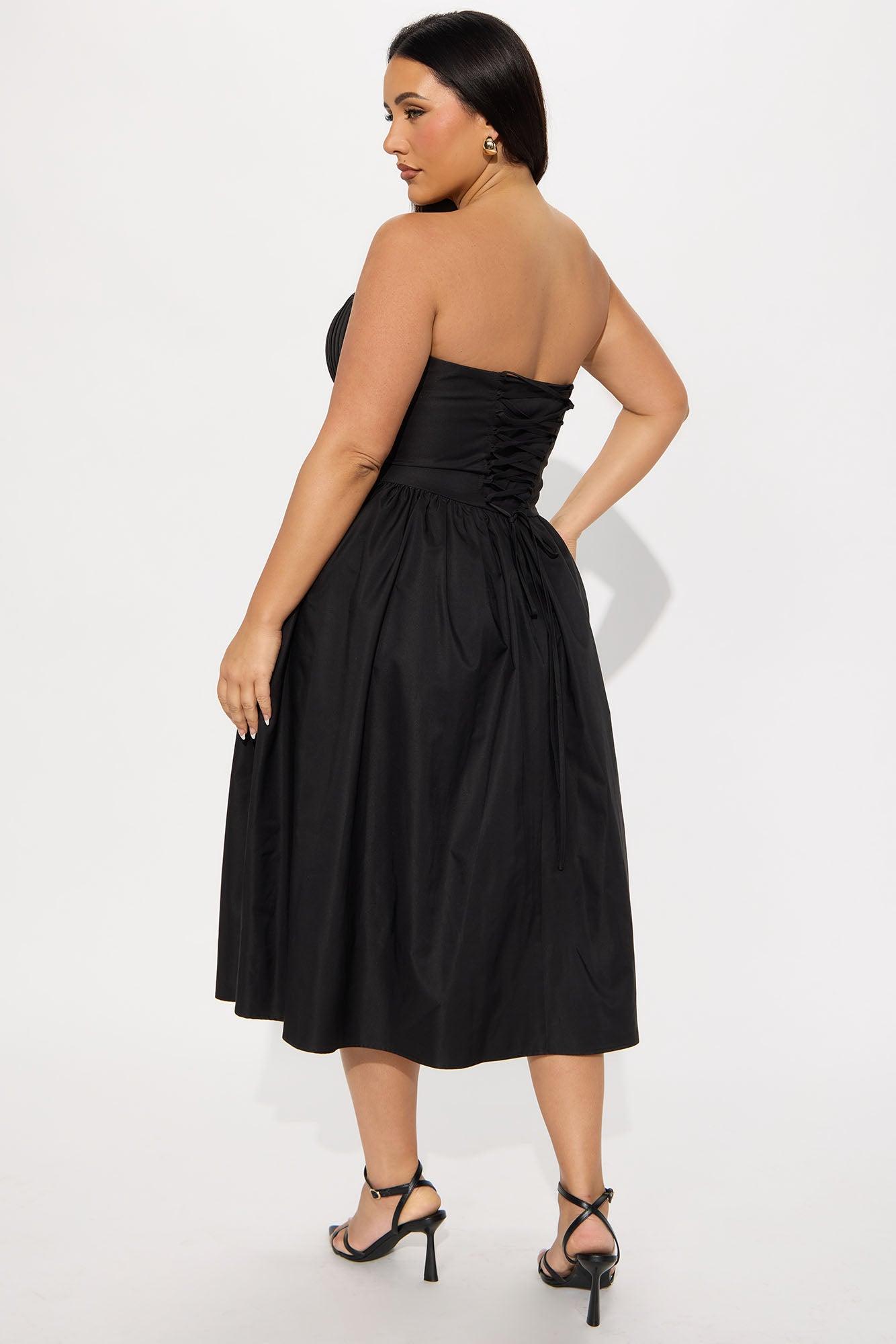 Mademoiselle Satin Midi Dress - Black Product Image