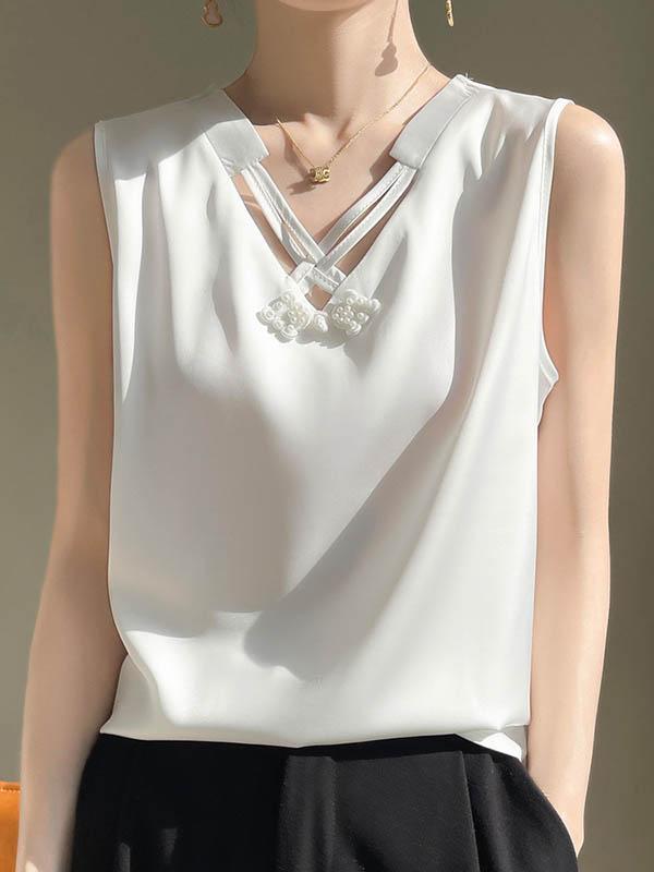 Loose Plus Size Solid Color V-Neck Vest Top Product Image