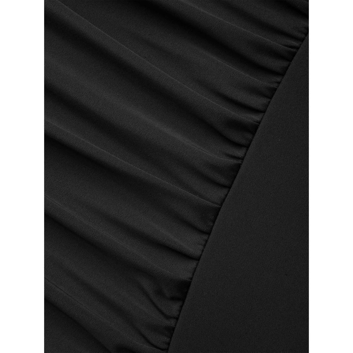 Plus Size Plain Back Crisscross Swim Top Women's Swimwear Black Beach Gathered High stretch Skinny U-neck Curve Swim Tops BloomChic 28/5X Product Image