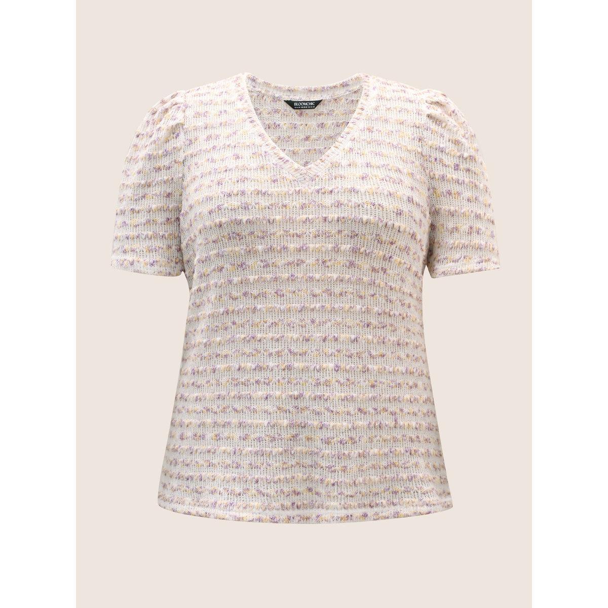 Plus Size V Neck Cut Out Striped Tie Dye T-shirt Lilac Women Elegant Contrast V-neck Everyday T-shirts BloomChic 18-20/2X Product Image