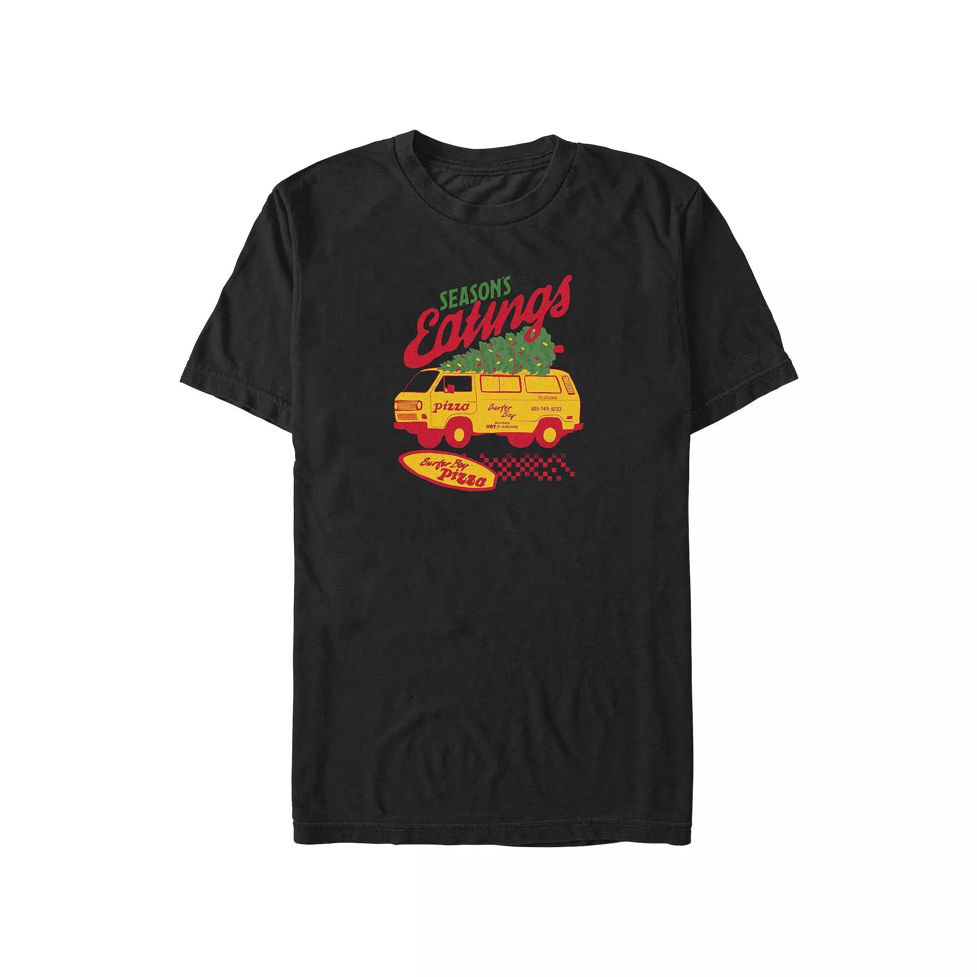 Men's Stranger Things Surfer Boy Pizza Season's Greetings Graphic Tee, Size: 5XL, Black Product Image