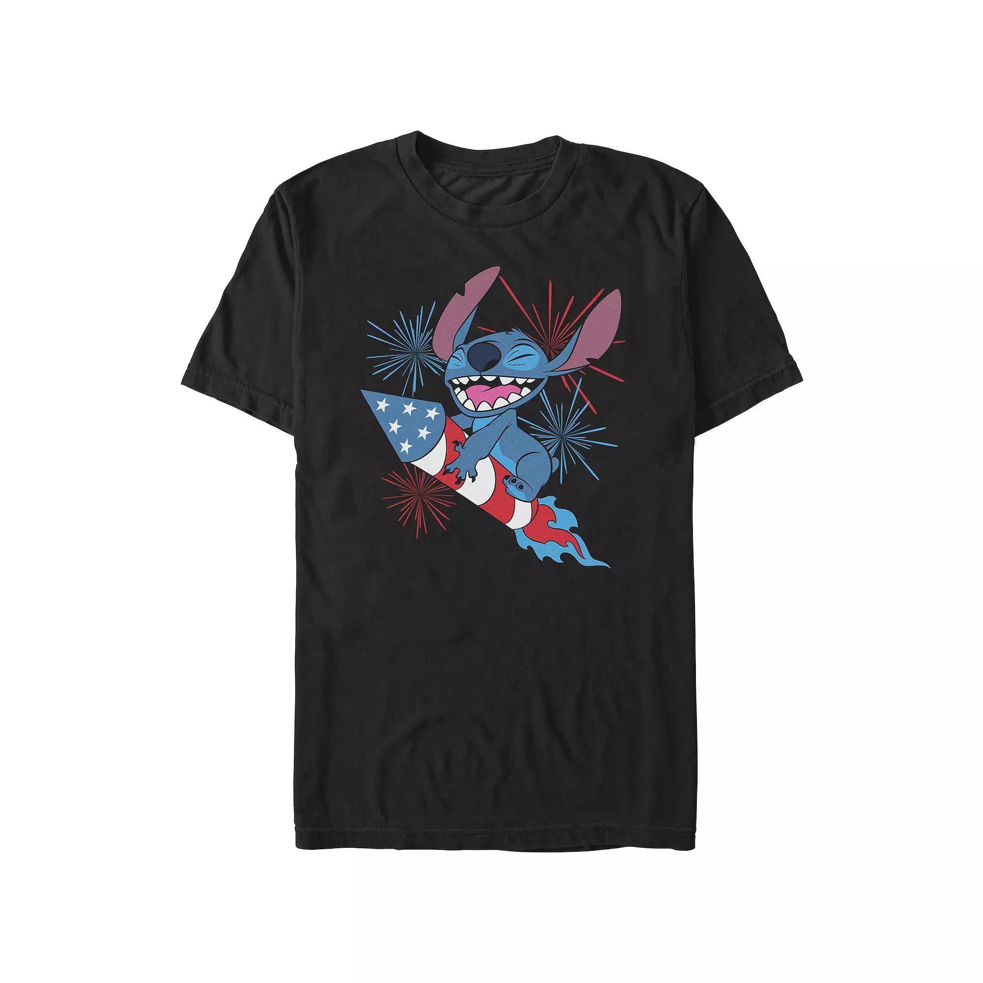 Disney's Lilo & Stitch Riding Fireworks Big & Tall Graphic Tee, Men's, Size: 3XB, Black Product Image