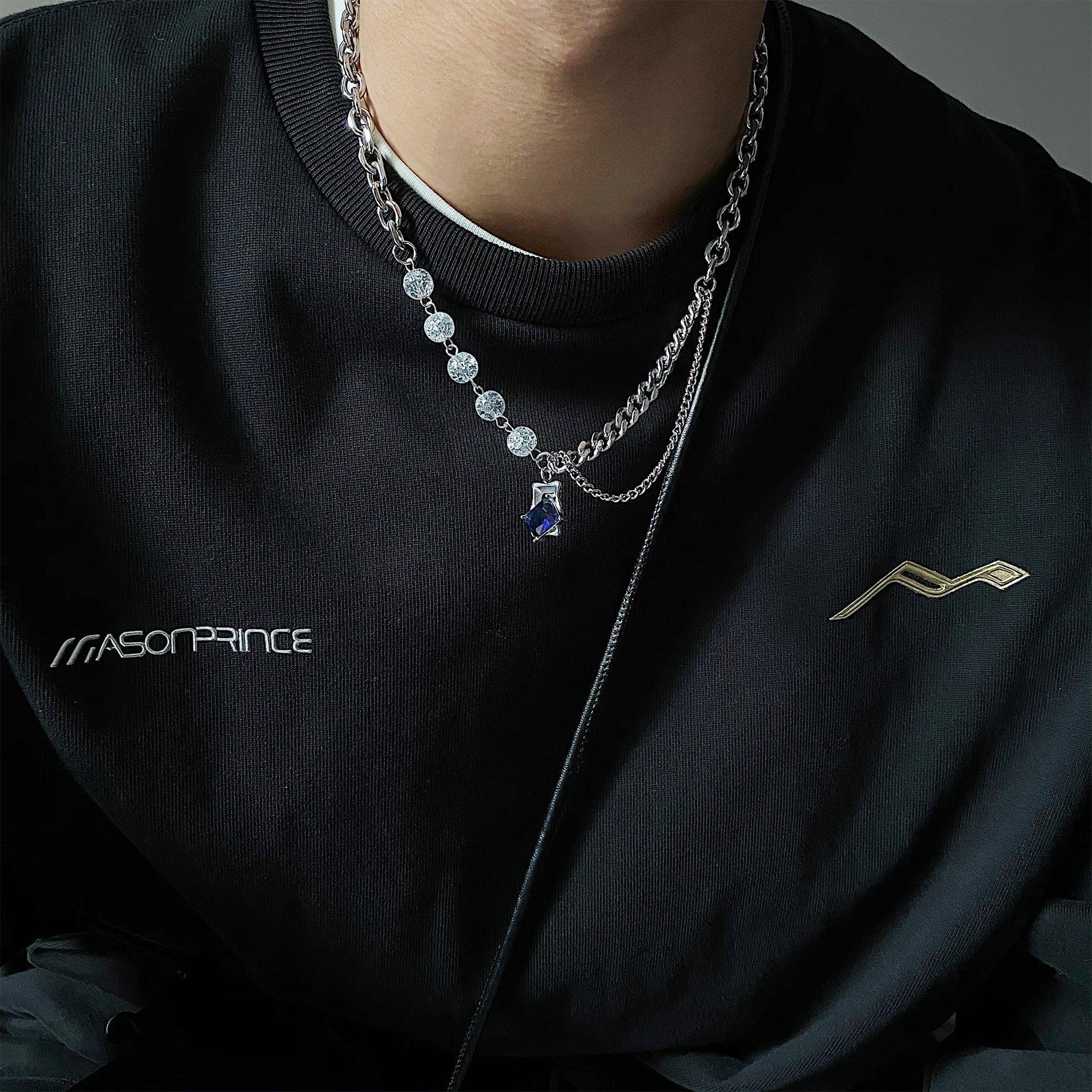 BLUE GEM PENDANT MULTI CHAIN NECKLACE Product Image