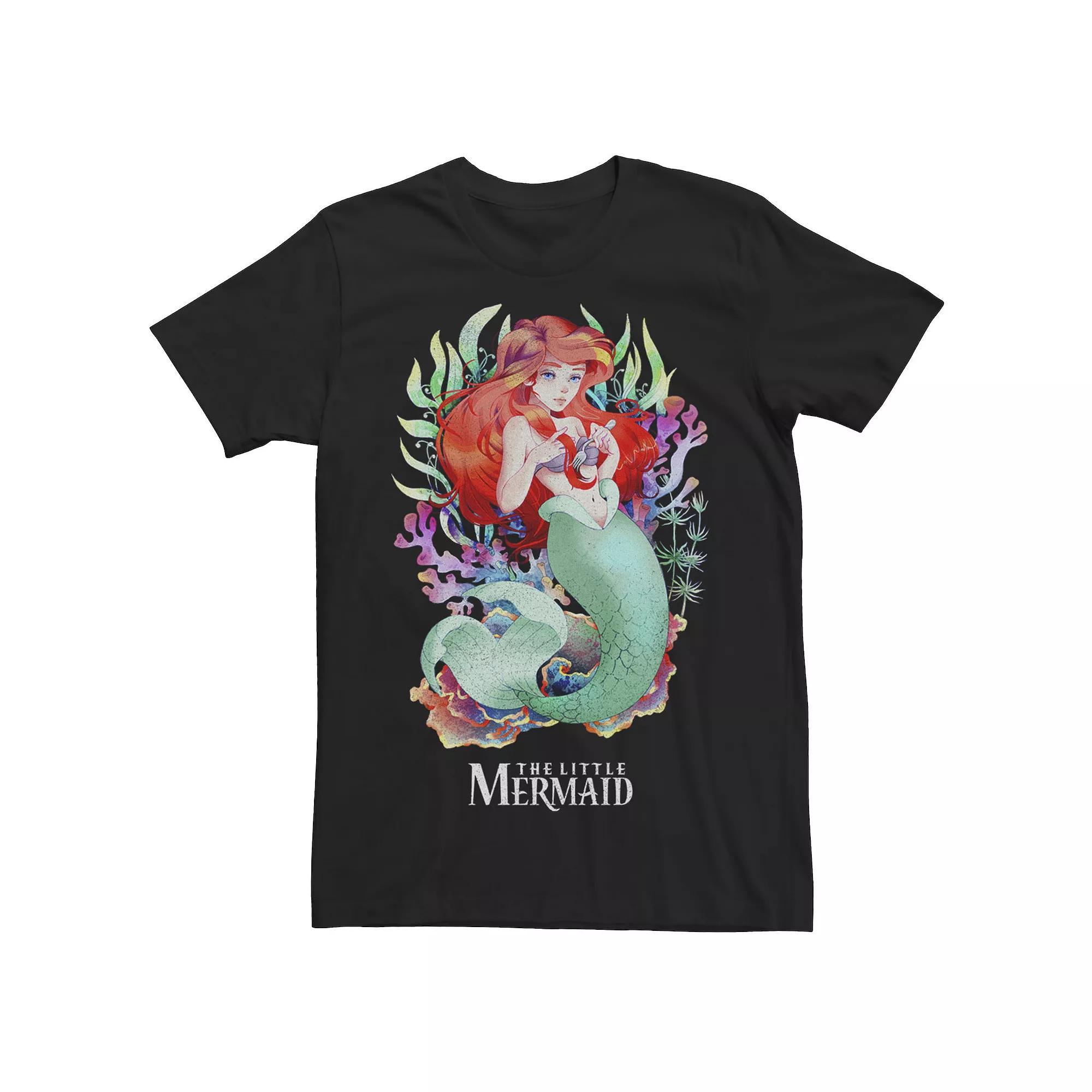 Disneys Little Mermaid Mens Watercolor Anime Style Tee Grey Heather Product Image