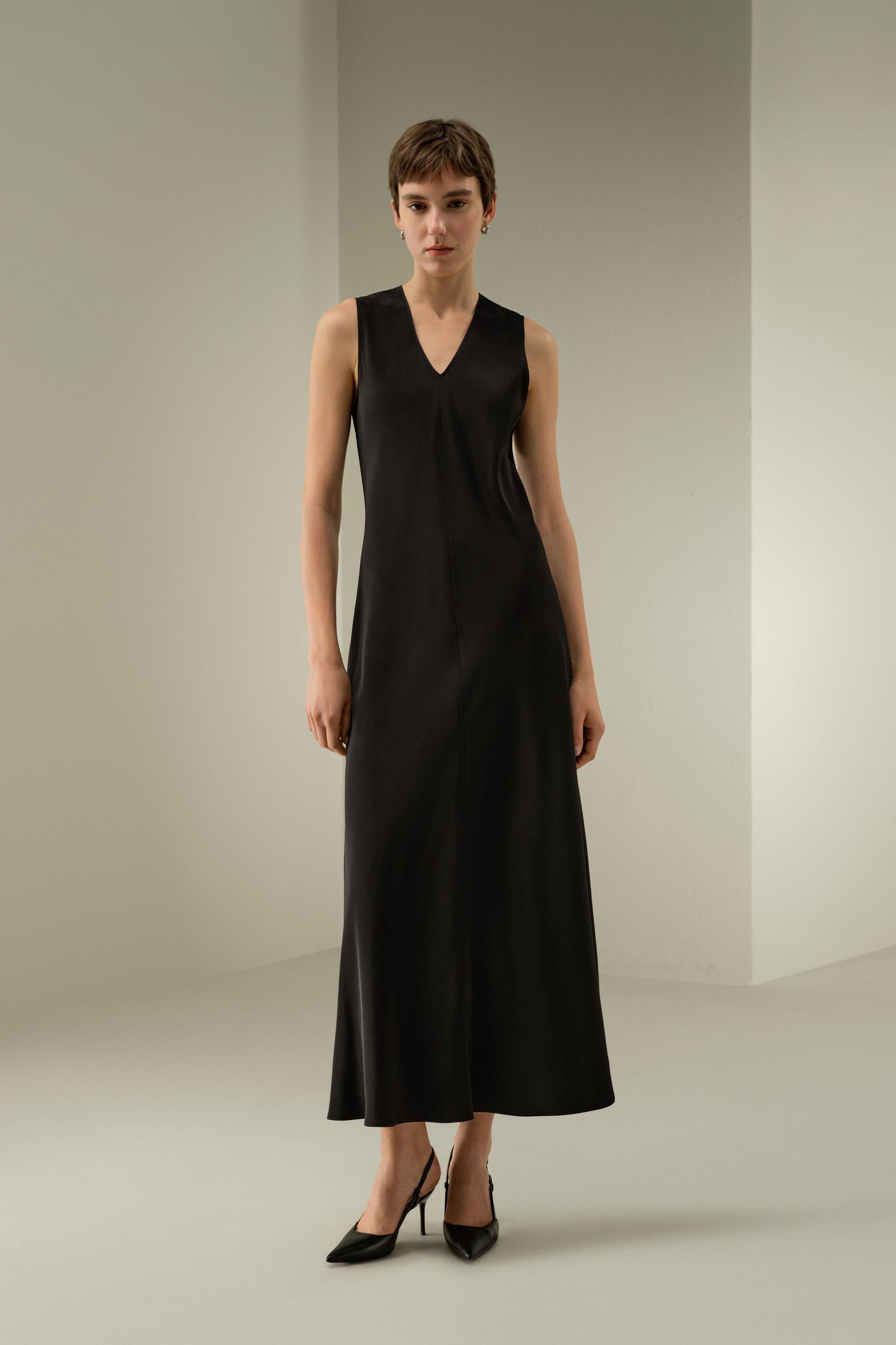 V-Neck Silk Long Dress Product Image