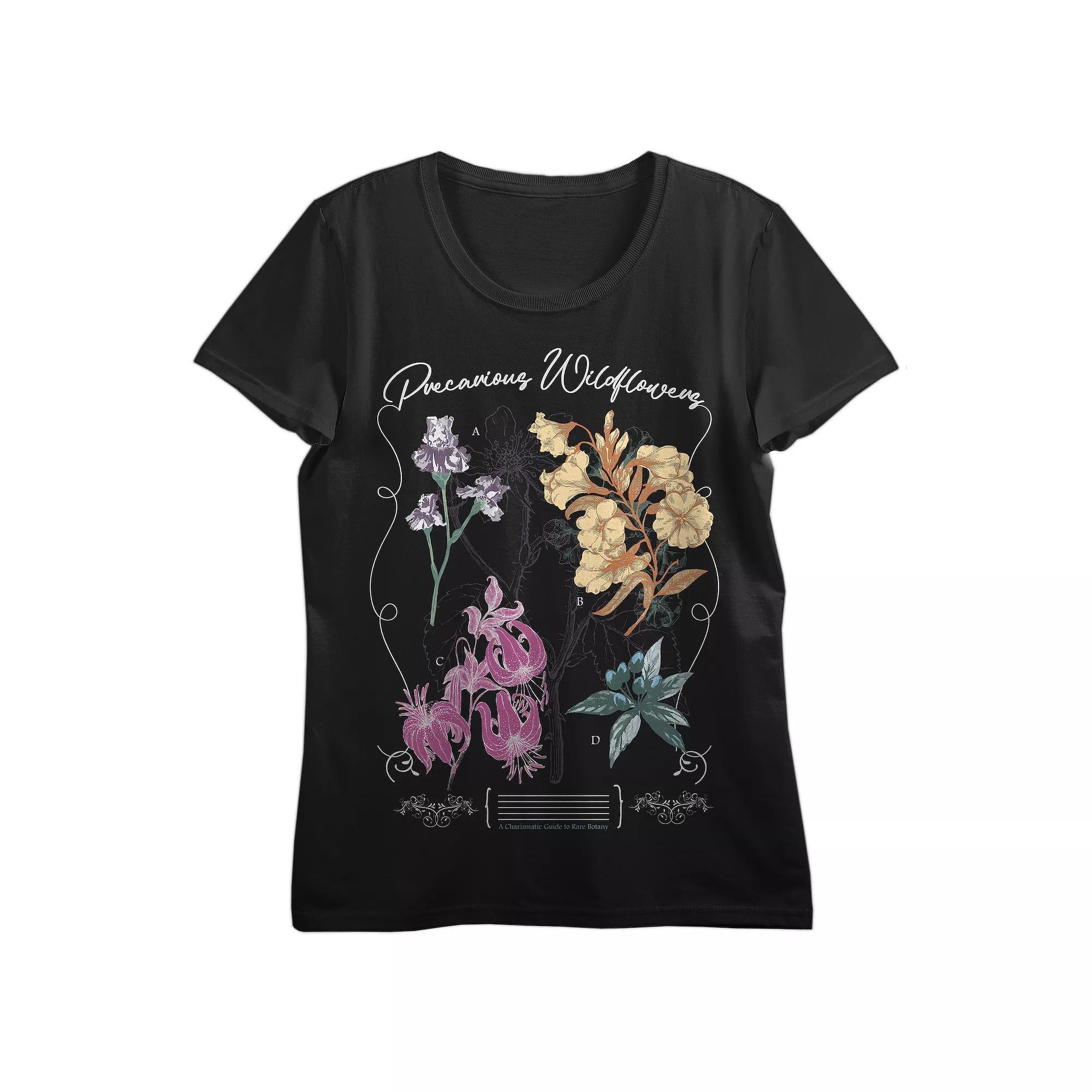 Juniors' Precarious Wildflowers Graphic Tee, Women's, Size: Medium, Black Product Image