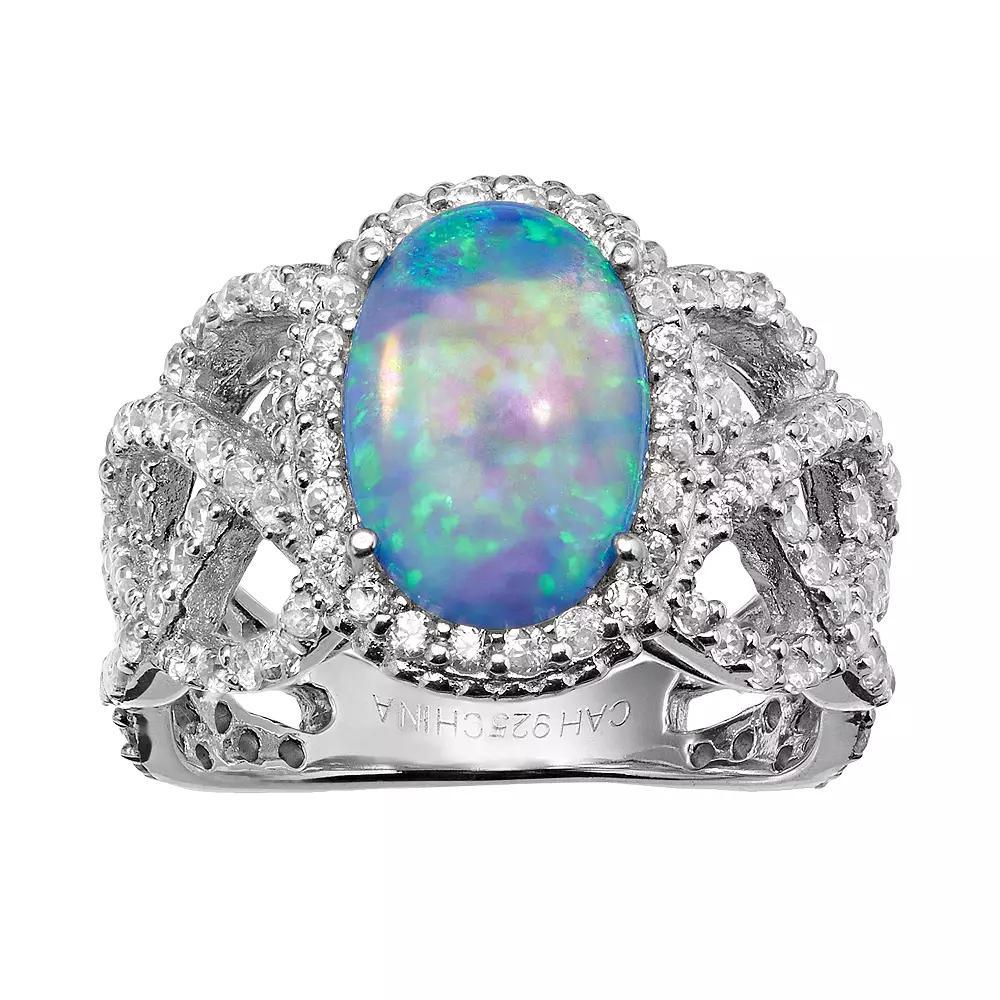 Sophie Miller Lab-Created Blue Opal & Cubic Zirconia Sterling Silver Halo Openwork Ring, Women's, Size: 6 Product Image
