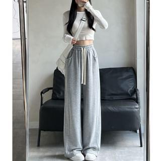 High Rise Wide Leg Plain Sweatpants Product Image