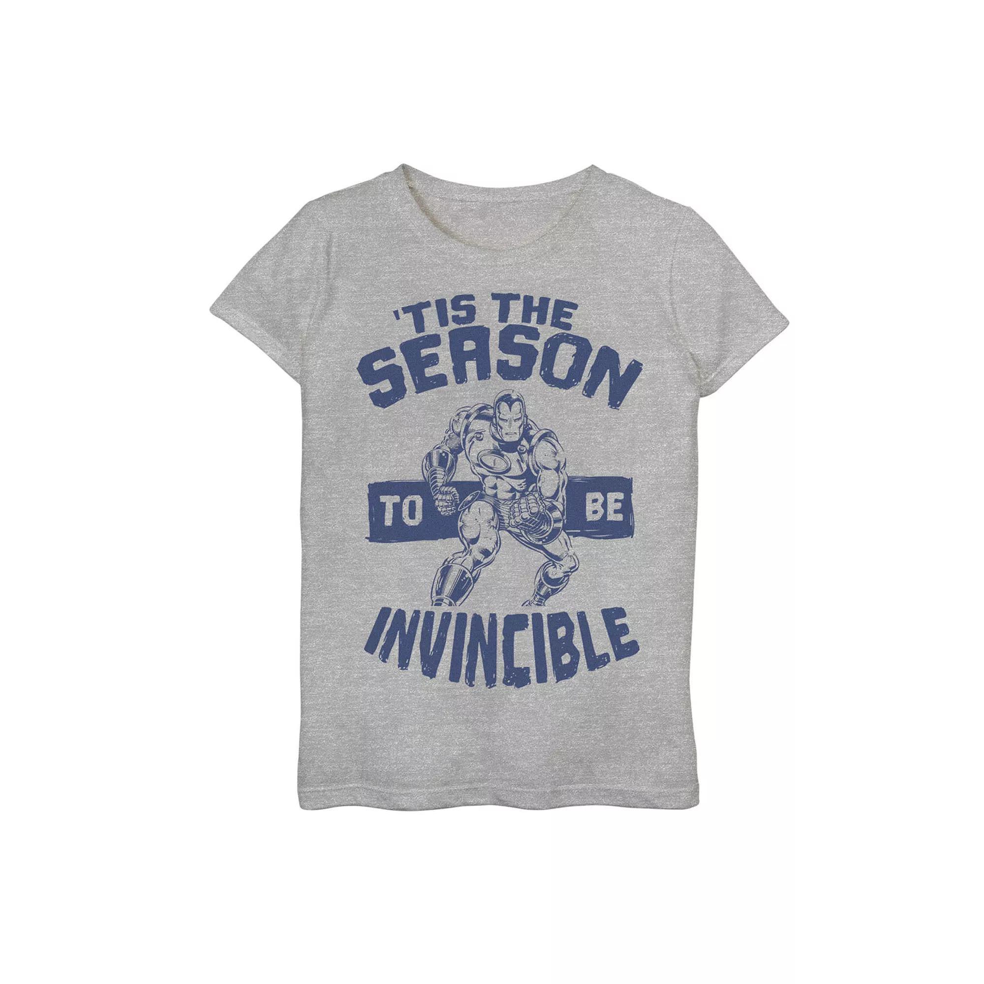 Girls 7-16 Marvel Iron Man Tis The Season To Be Invincible Christmas Graphic Tee, Girls Athletic Grey Product Image