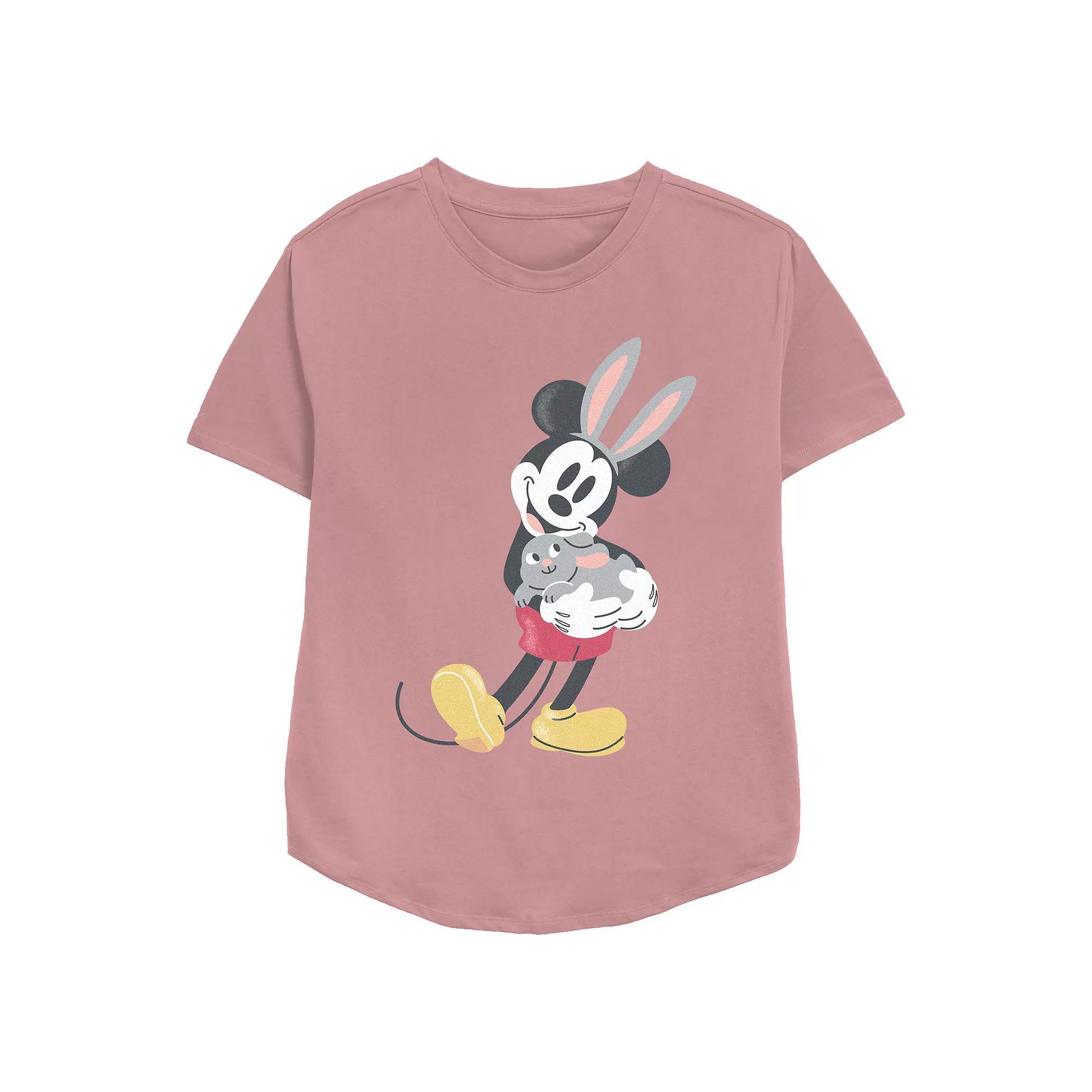 Disneys Mickey Mouse Easter Bunny Womens Relaxed Fit Graphic Tee Pink Product Image