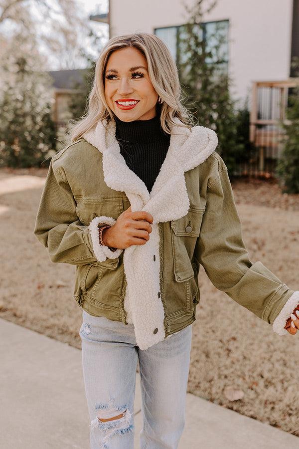 Layer Lover Sherpa Denim Jacket in Olive Product Image