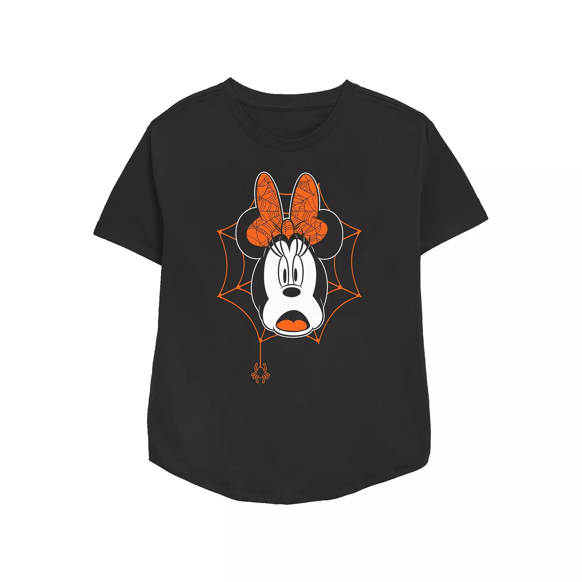 Disney's Minnie Mouse Juniors' Scared Spider Webs Relaxed Fit Graphic Tee, Women's, Size: Small, Black Product Image