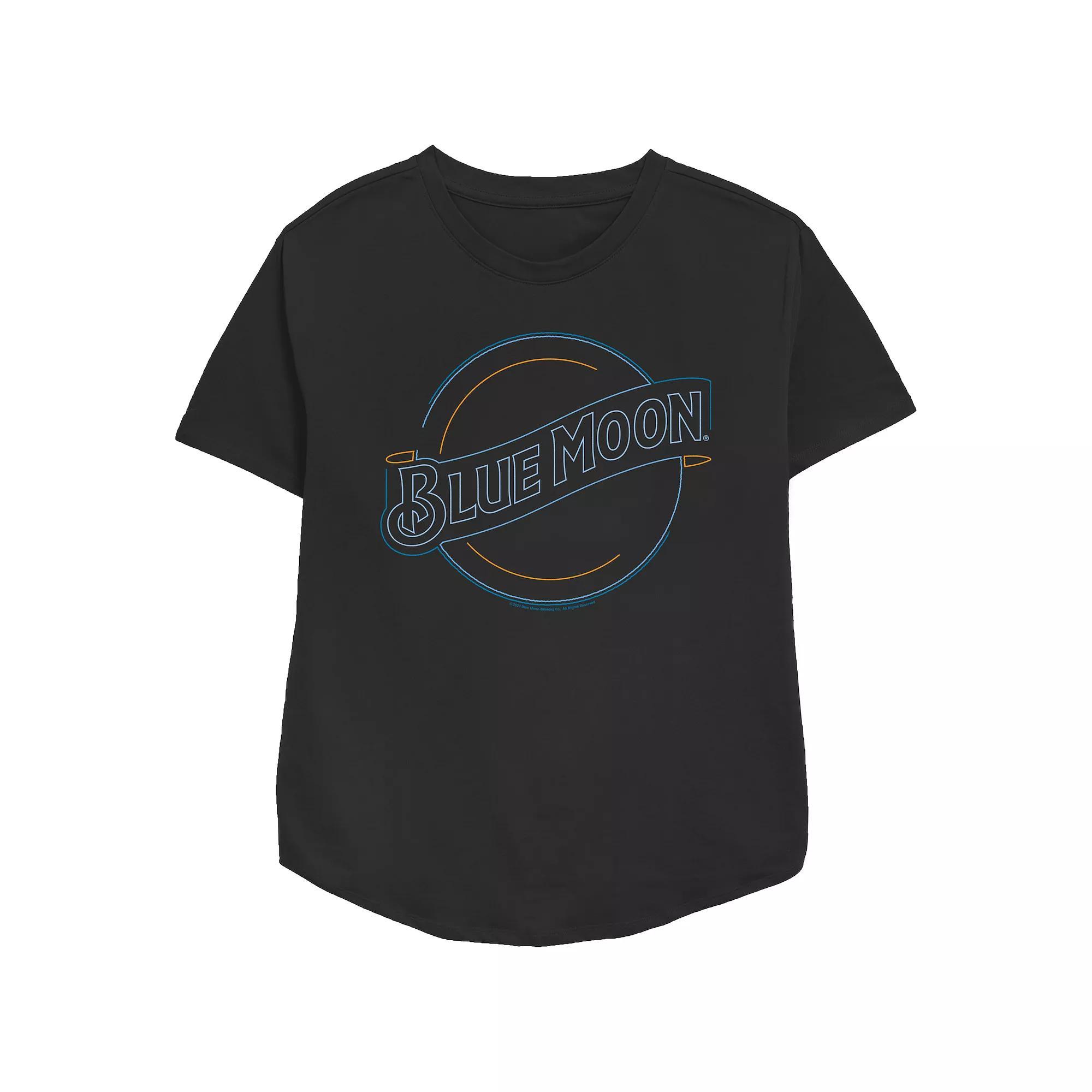 Women's Blue Moon Neon Lights Sign Relaxed Fit Graphic Tee, Size: XS, Black Product Image
