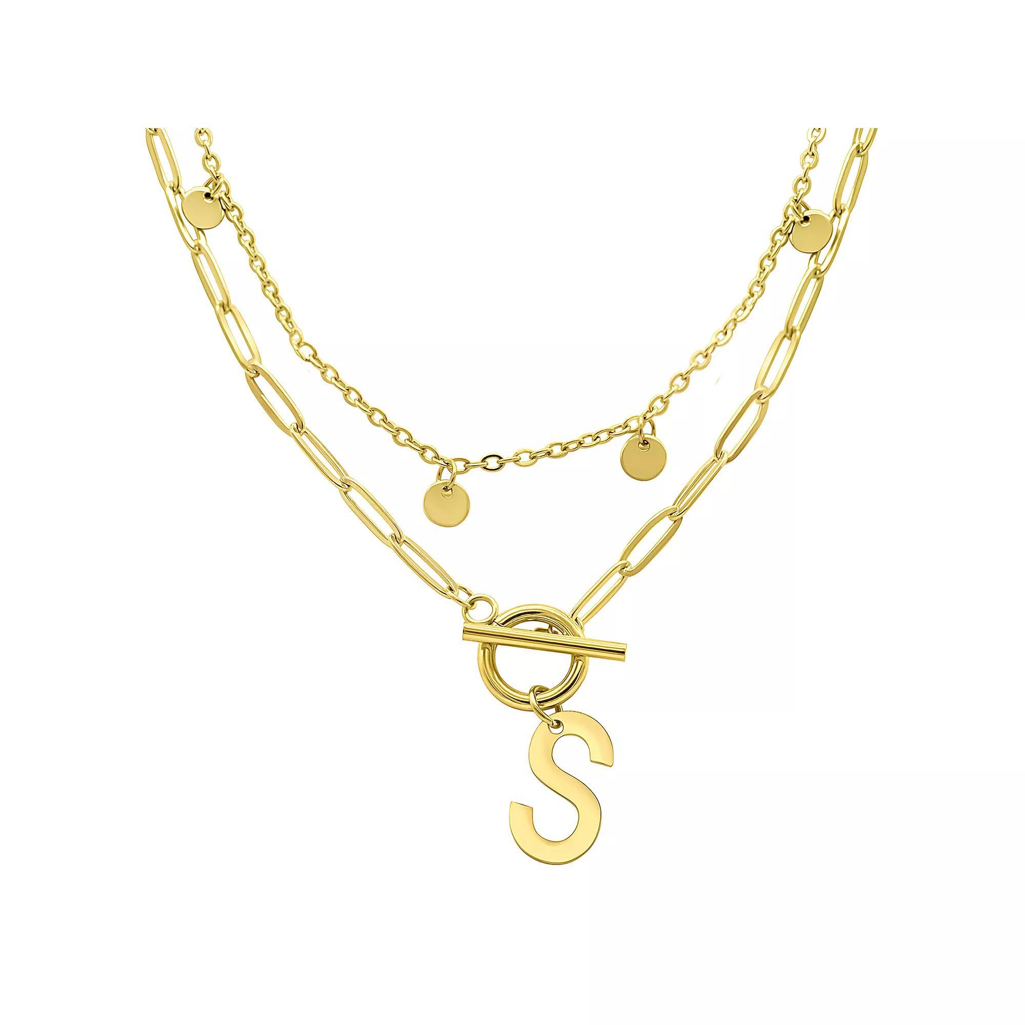 Adornia 14k Gold Plated Layered Initial Toggle Necklace, Women's, Size: 17-19" ADJ, B Product Image