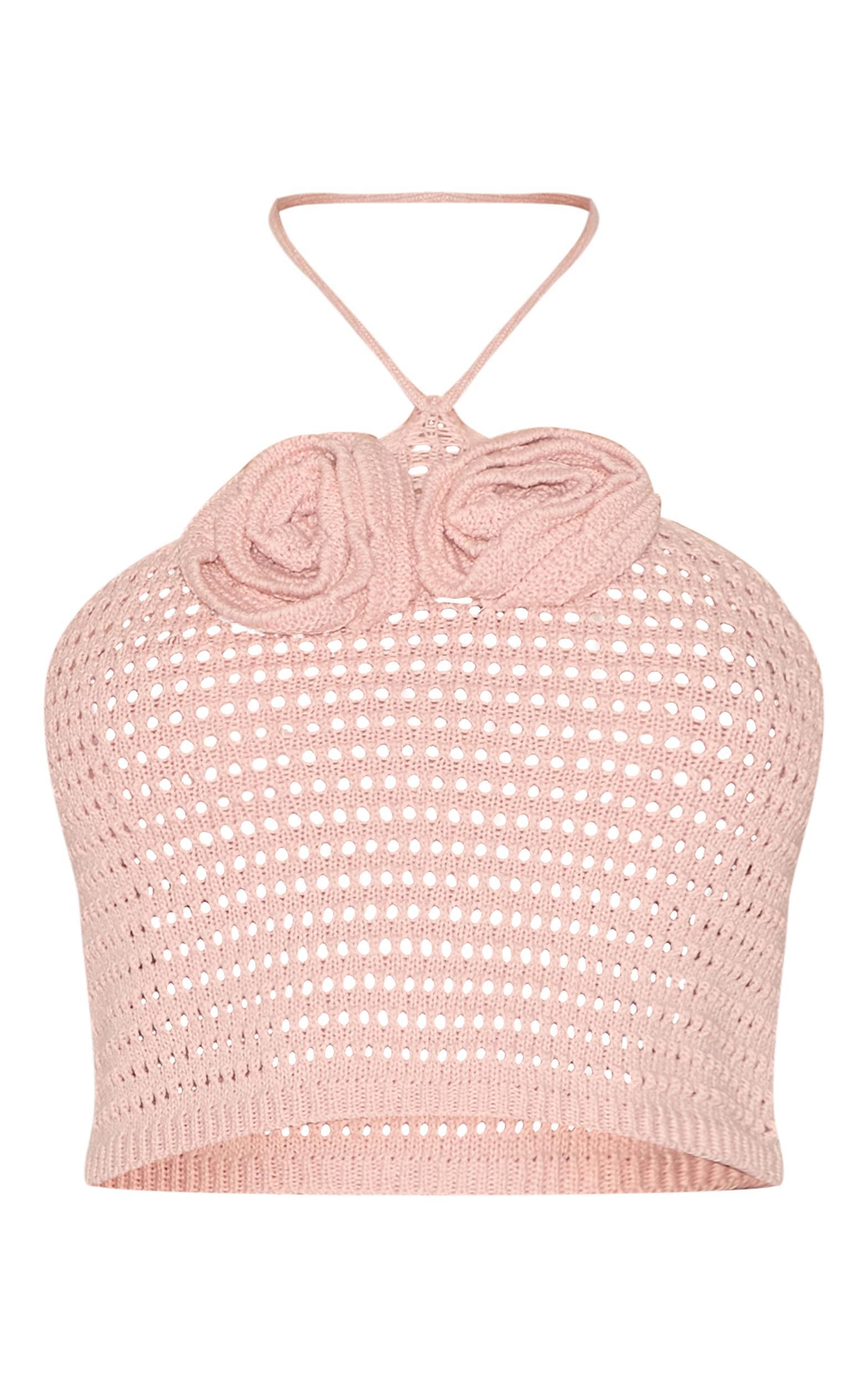  Dusty Pink Tie Neck Flower Applique Top Product Image