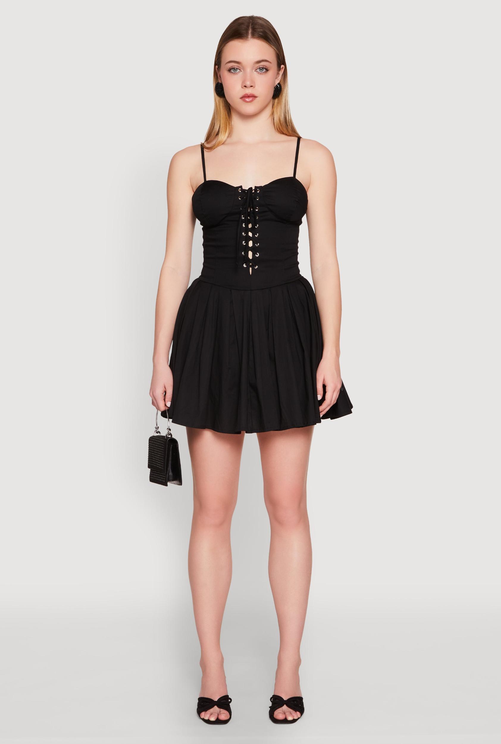 Womens Lace Up Bustier Skater Dress Product Image