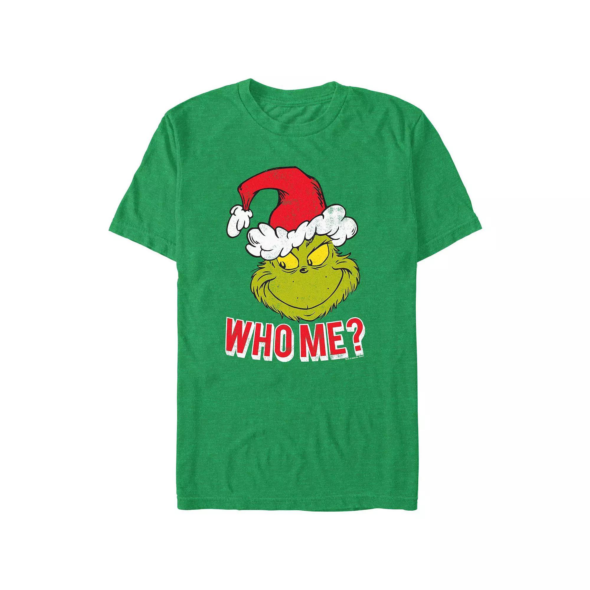 Men's Dr. Seuss Grinch Naughty Who Me? Graphic Tee, Size: Large, Kelly Grey Product Image