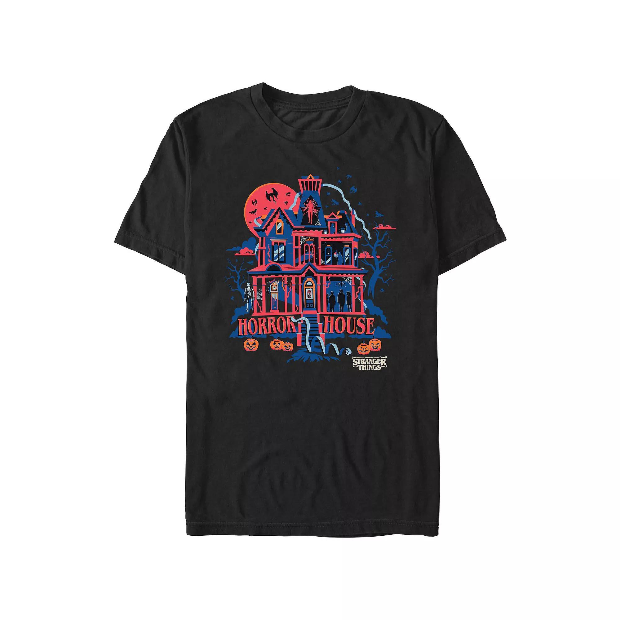 Men's Stranger Things Horror House Graphic Tee, Size: Large, Black Product Image