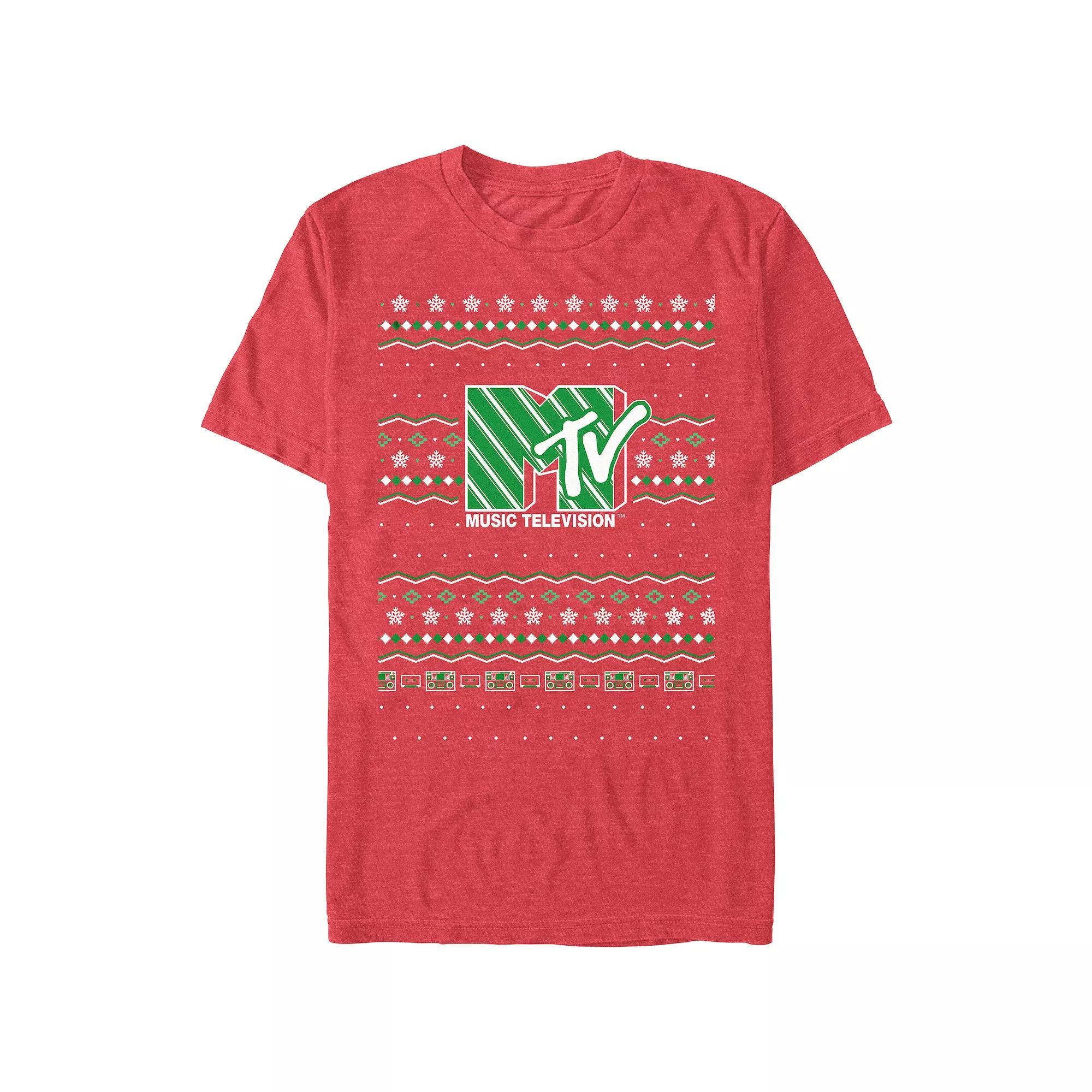 Men's MTV Christmas Sweater Graphic Tee, Size: XS, Red Grey Product Image