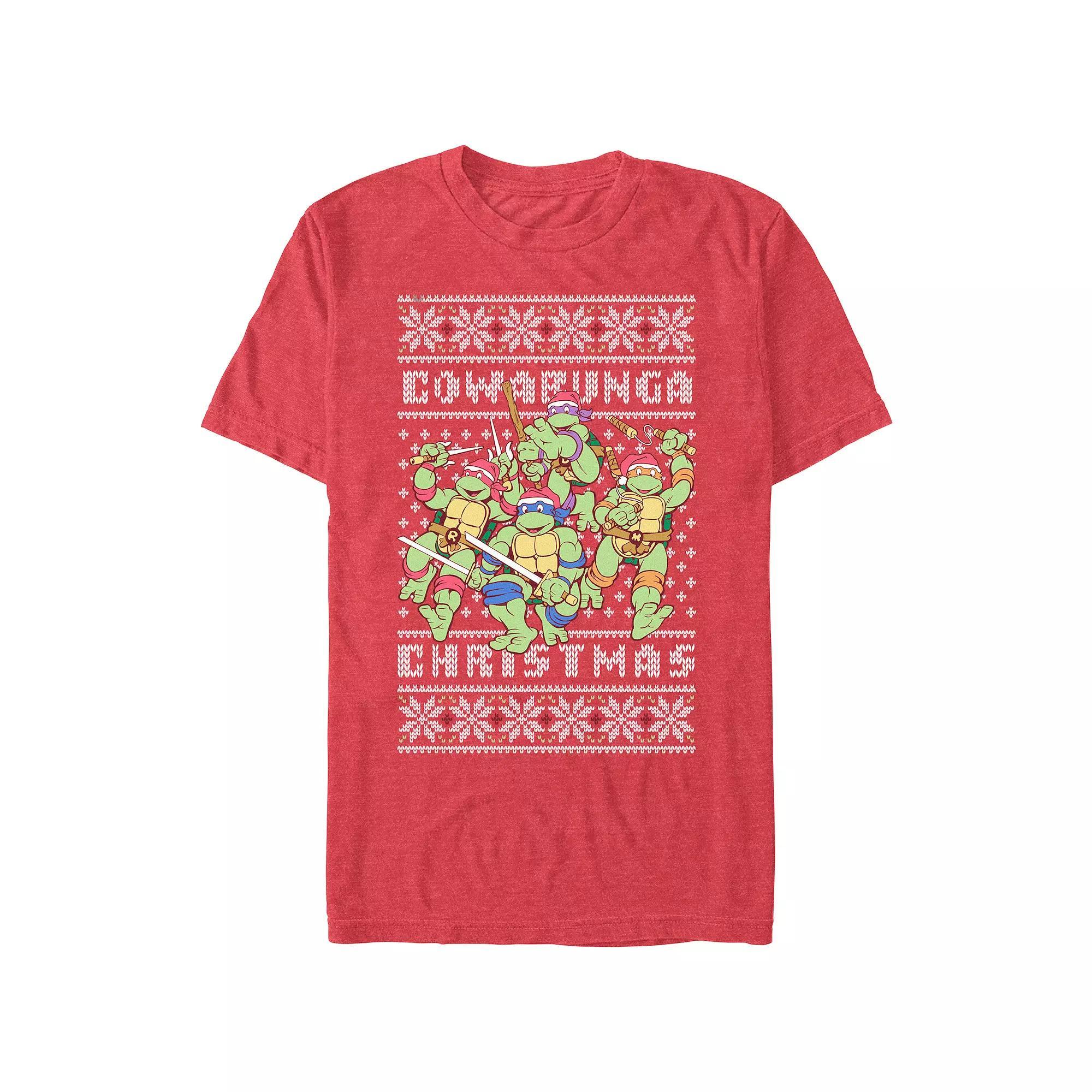 Men's Teenage Mutant Ninja Turtles Cowabunga Christmas Graphic Tee, Size: XL, Red Grey Product Image