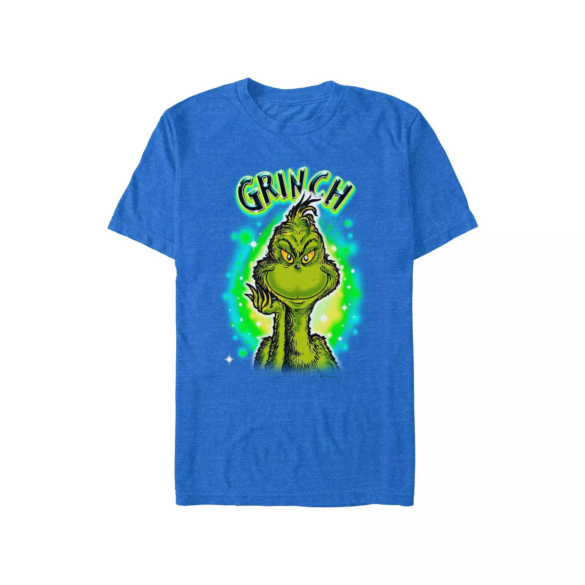 Men's Dr. Seuss Grinch Airbrush Background Graphic Tee, Size: Small, White Product Image